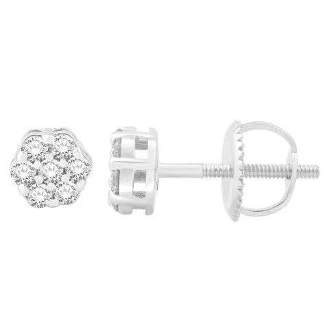 10 Karat White Gold 0.25 Carat Diamond Flower Earrings