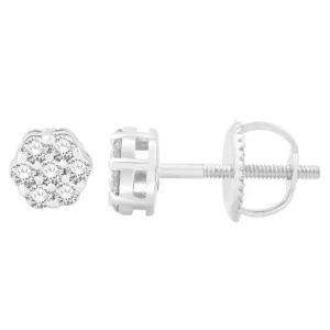 10 Karat White Gold 0.25 Carat Diamond Flower Earrings