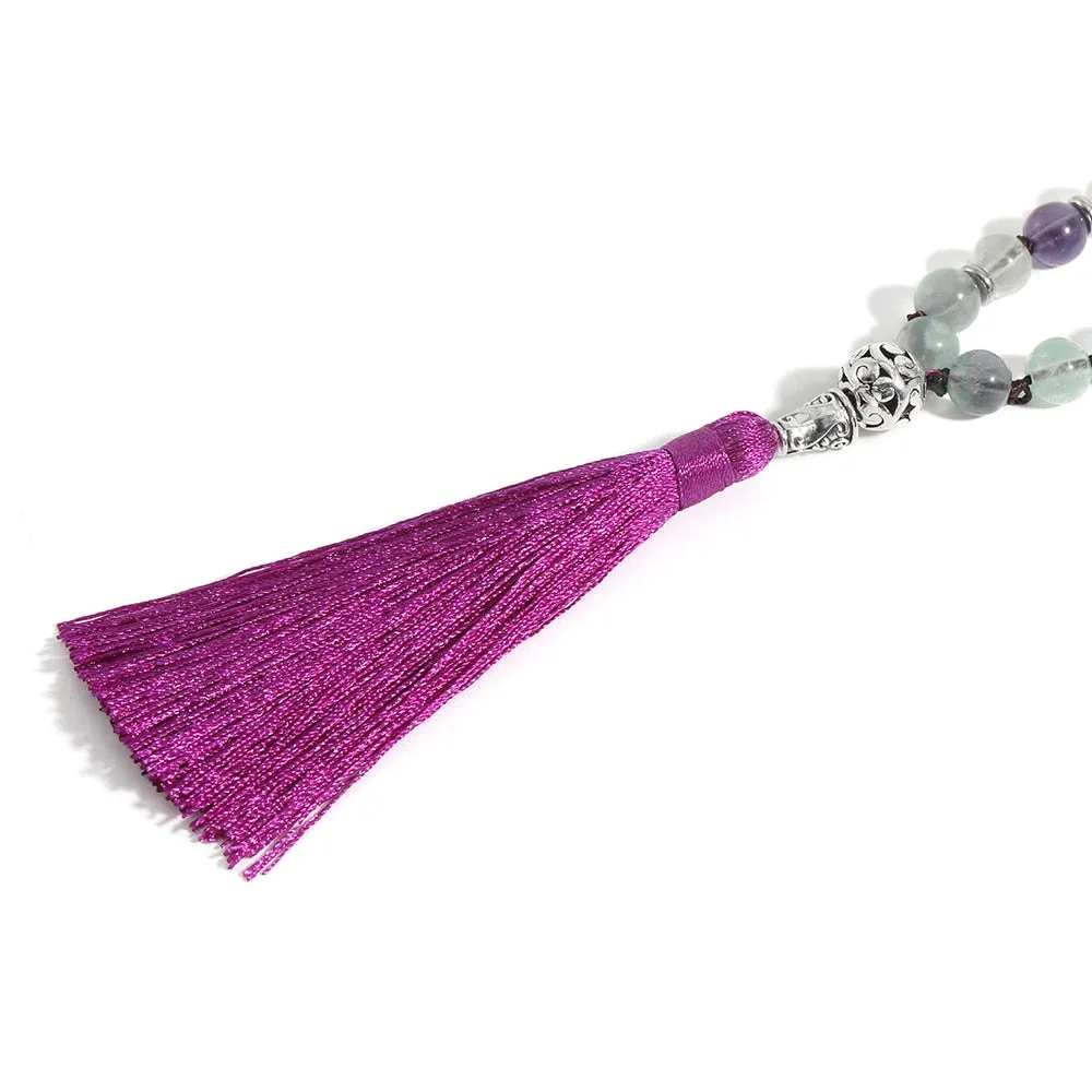 108Mala8mm Natural Color Fluorite Handmade Knotted Party Meditation Prayer Tree of Life Lucky Beads Pendant