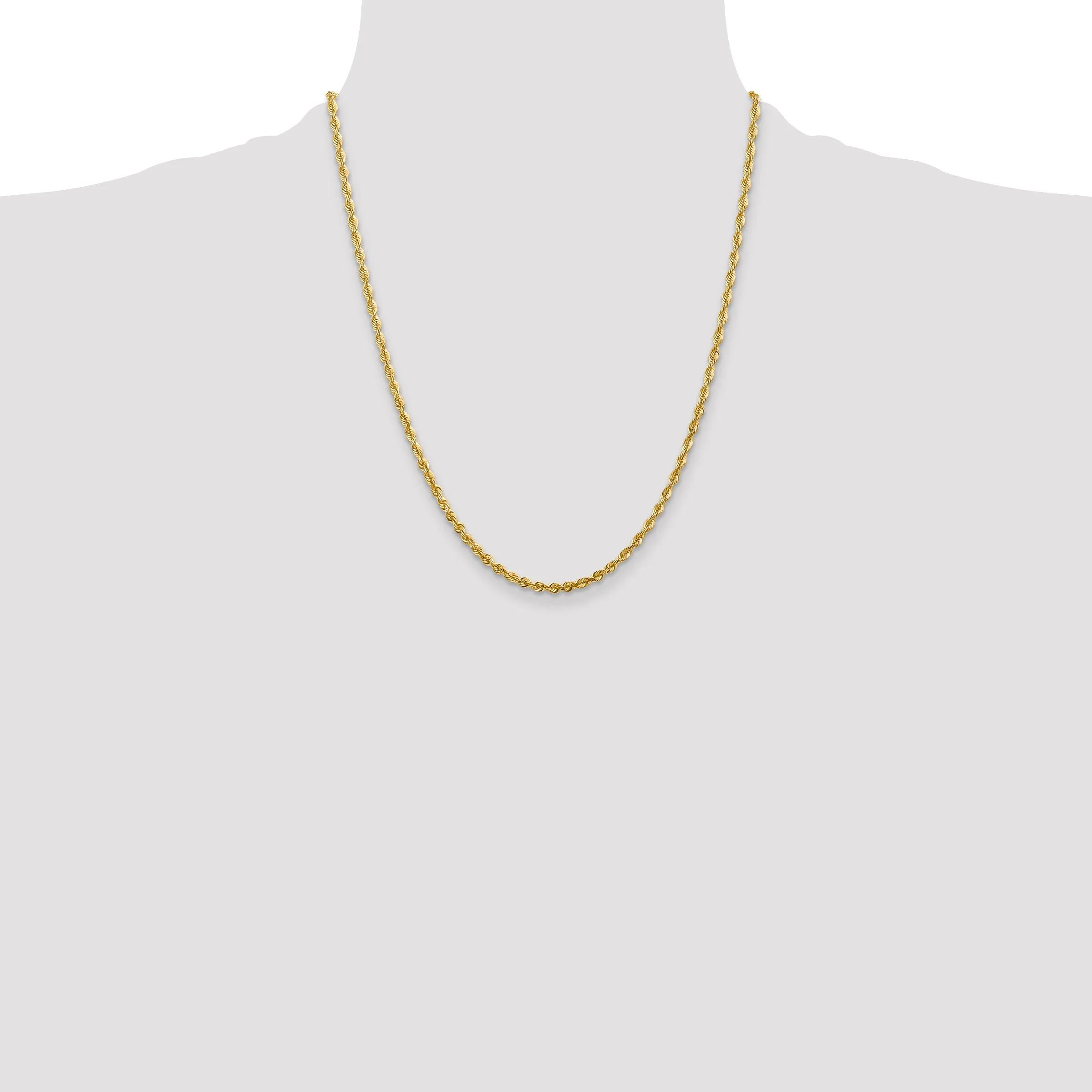 10K Gold Diamond-Cut Lightweight Rope Chain Necklace 18-Inch Polished Finish