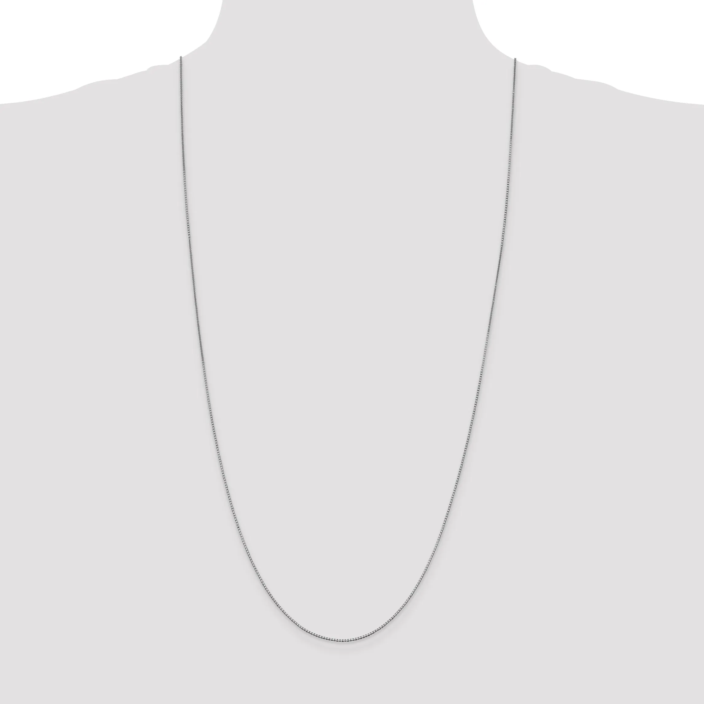 10K White Gold Polished Box Chain Necklace with Rhodium Finish