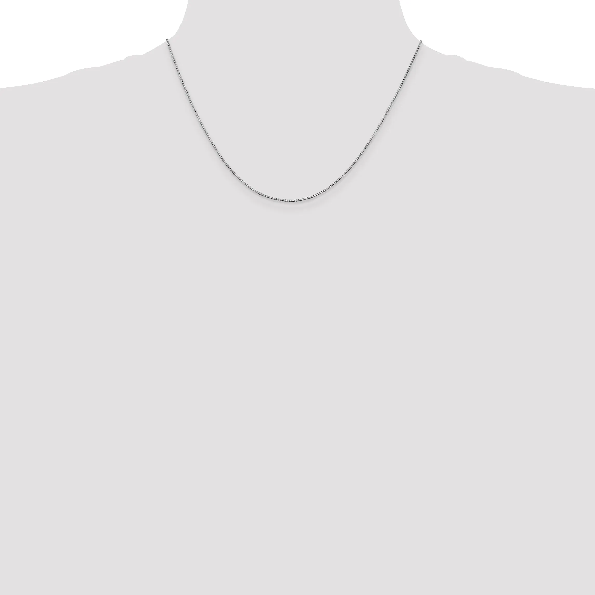 10K White Gold Polished Box Chain Necklace with Rhodium Finish