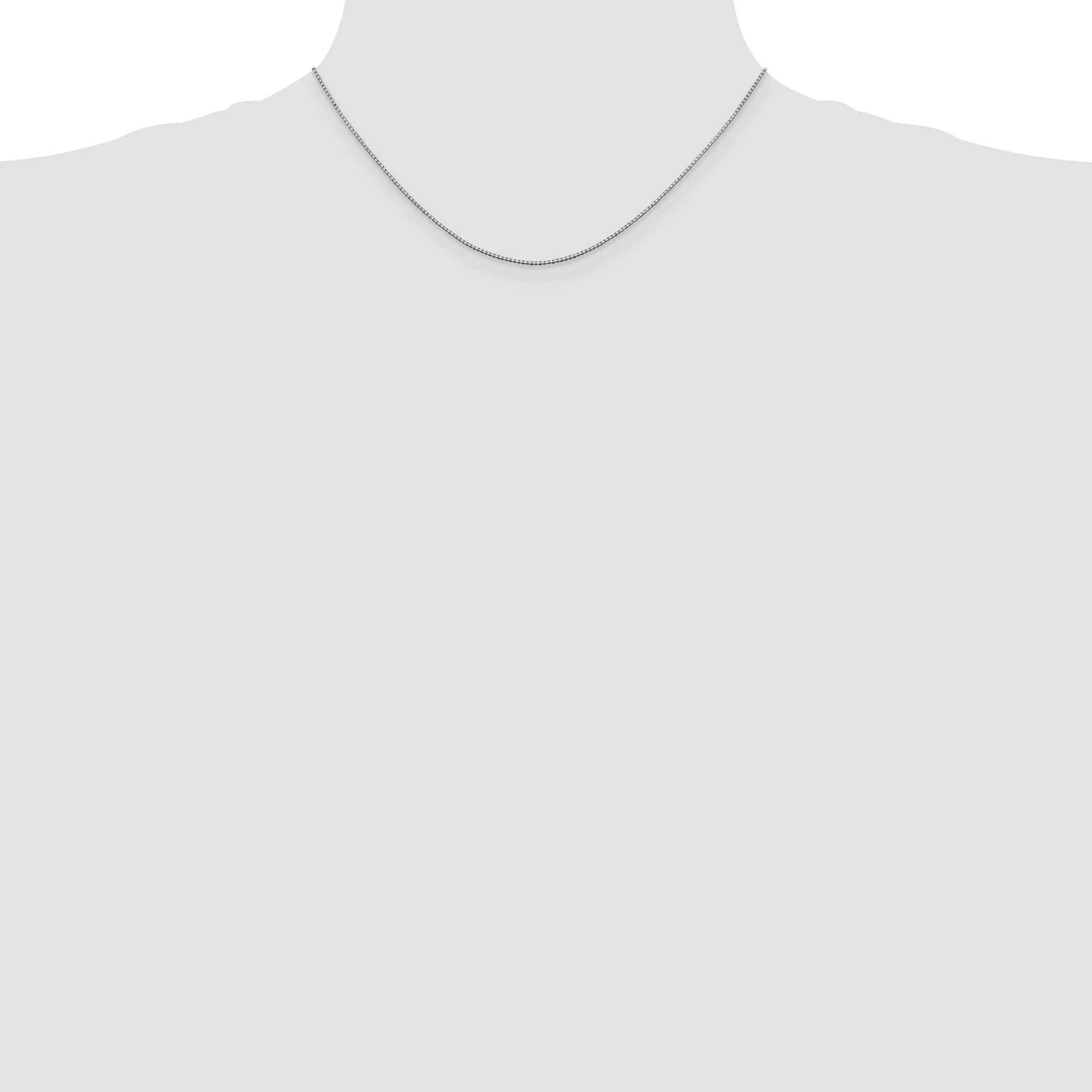 10K White Gold Polished Box Chain Necklace with Rhodium Finish