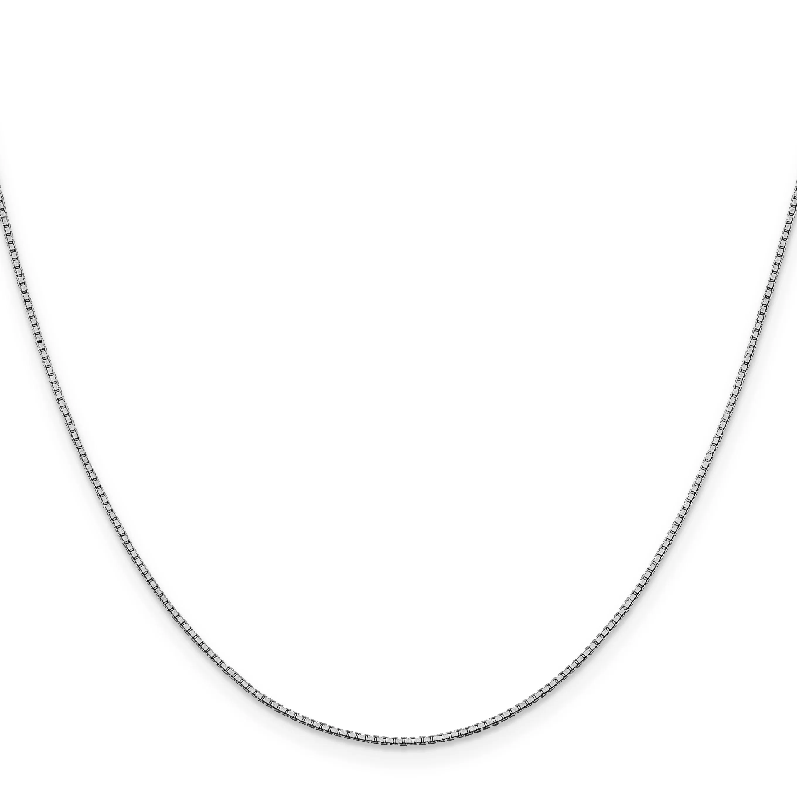 10K White Gold Polished Box Chain Necklace with Rhodium Finish