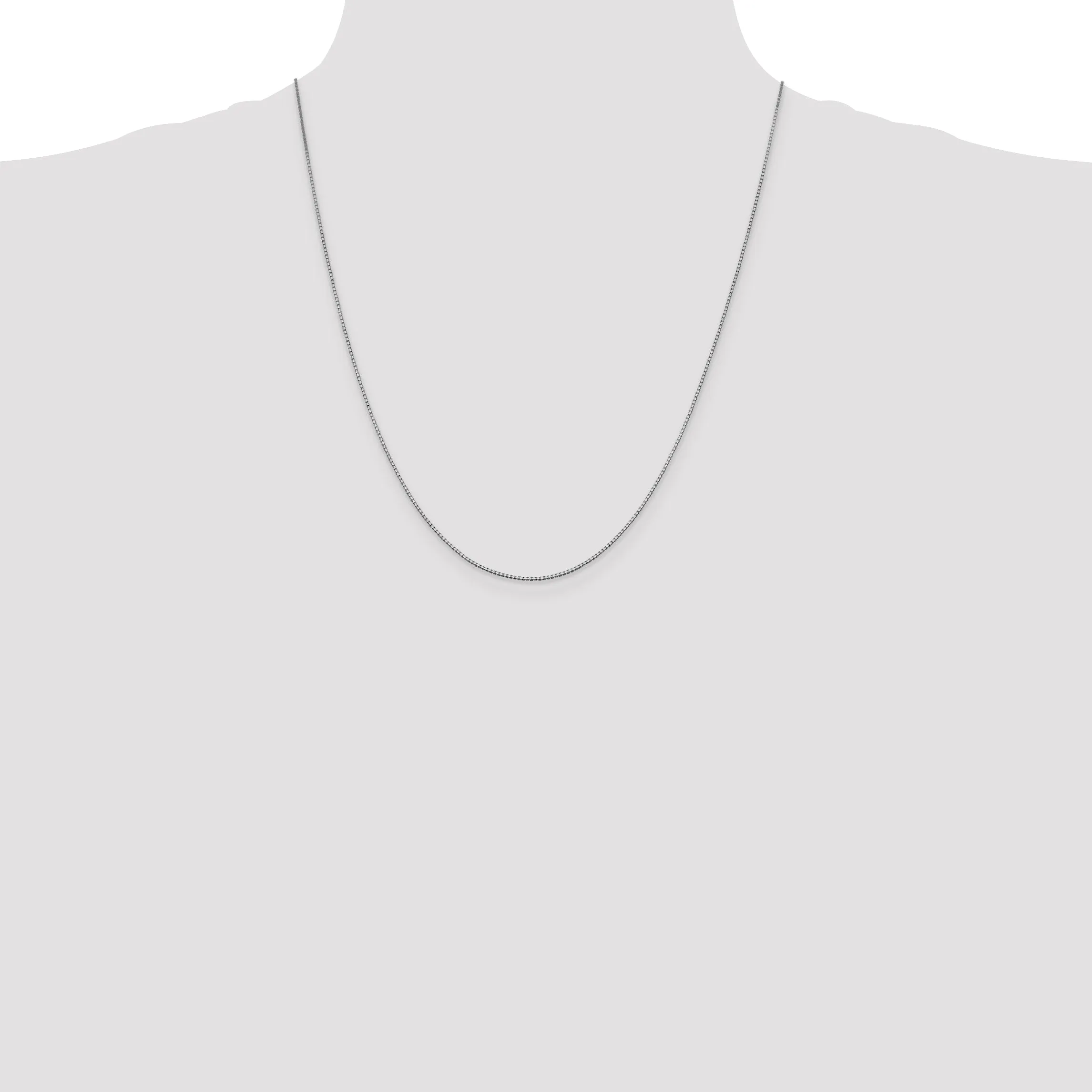 10K White Gold Polished Box Chain Necklace with Rhodium Finish