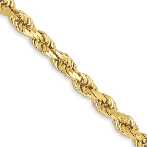 10K Yellow Gold Polished Rope Chain Necklace with Diamond-Cut Elegance