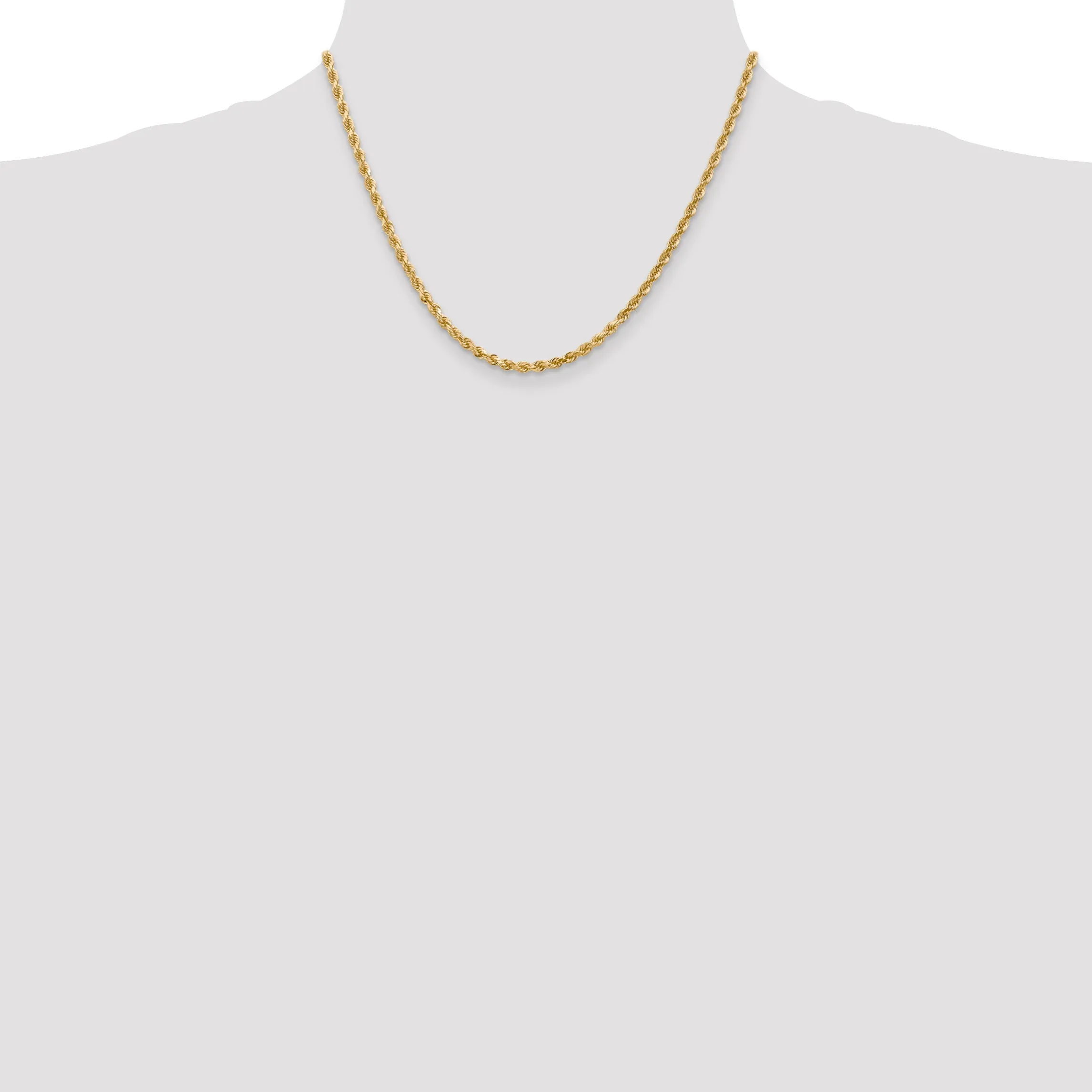 10K Yellow Gold Polished Rope Chain Necklace with Diamond-Cut Elegance