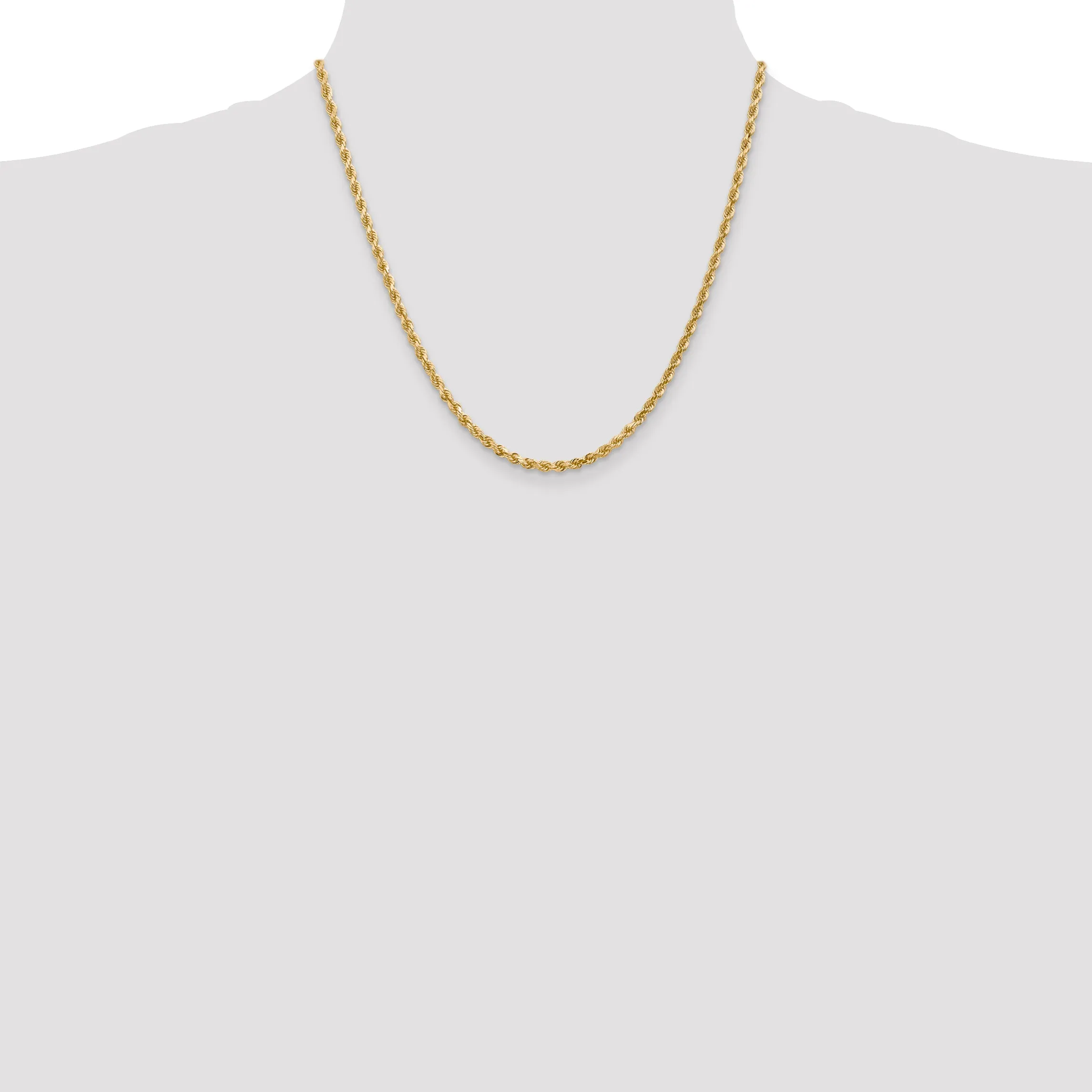 10K Yellow Gold Polished Rope Chain Necklace with Diamond-Cut Elegance