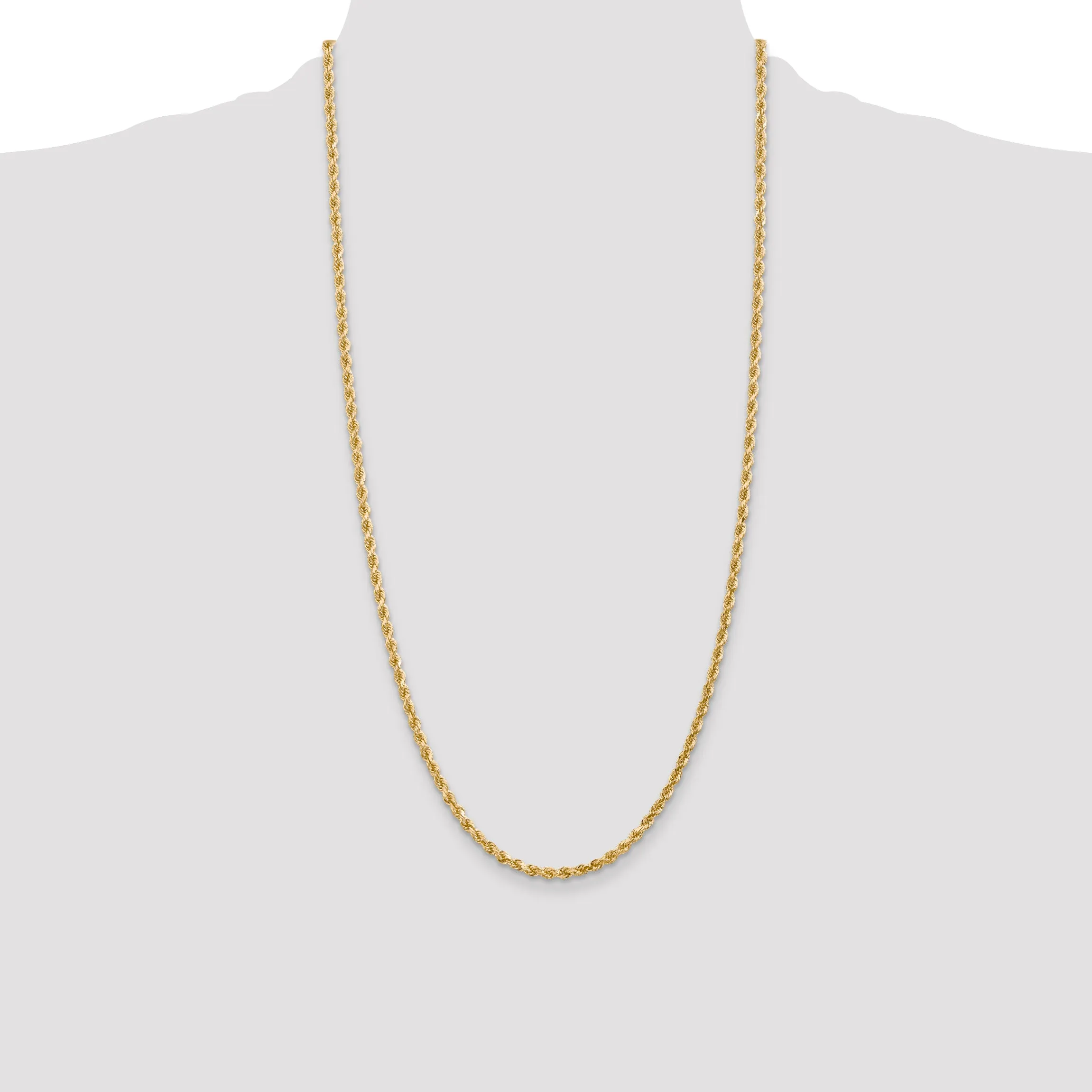10K Yellow Gold Polished Rope Chain Necklace with Diamond-Cut Elegance