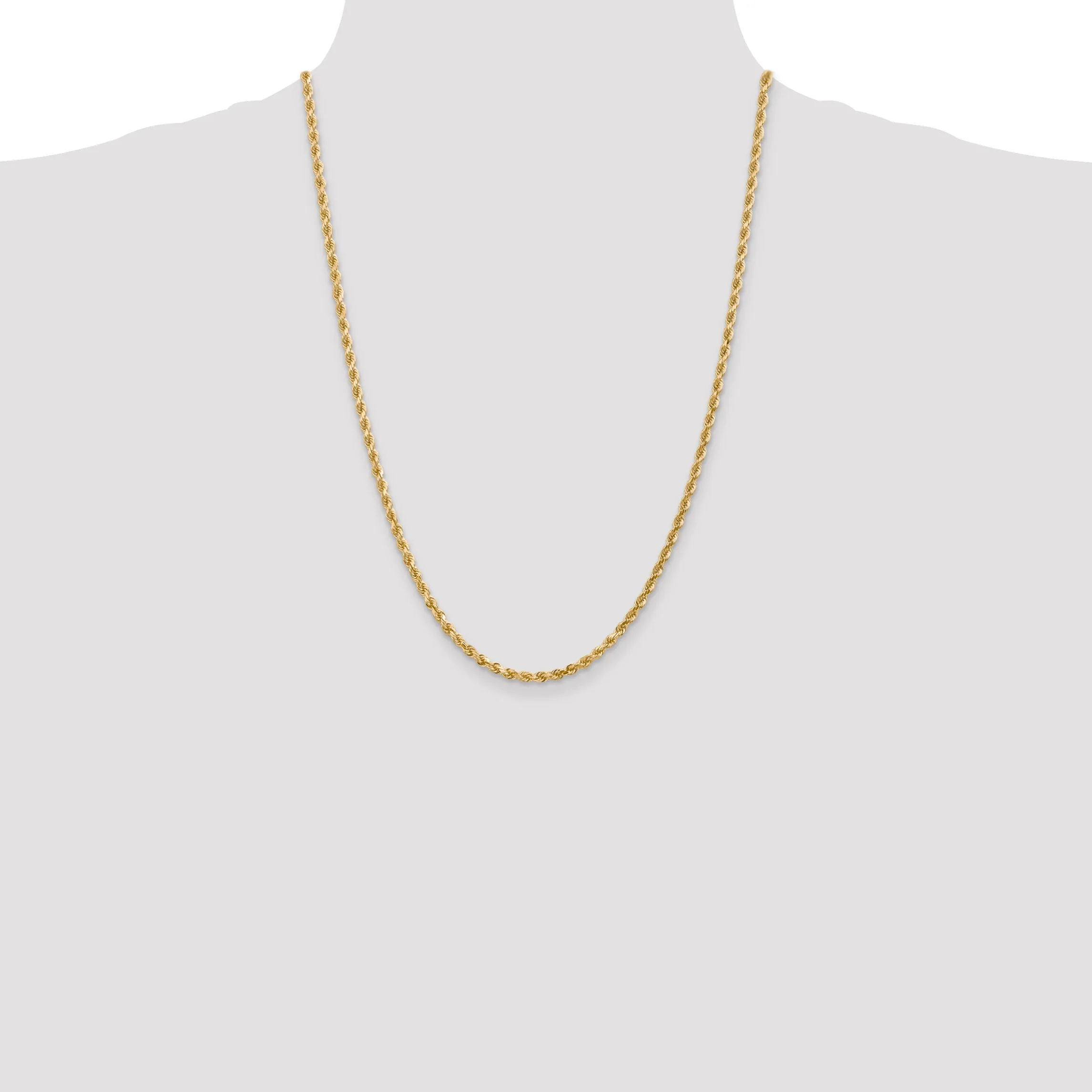 10K Yellow Gold Polished Rope Chain Necklace with Diamond-Cut Elegance