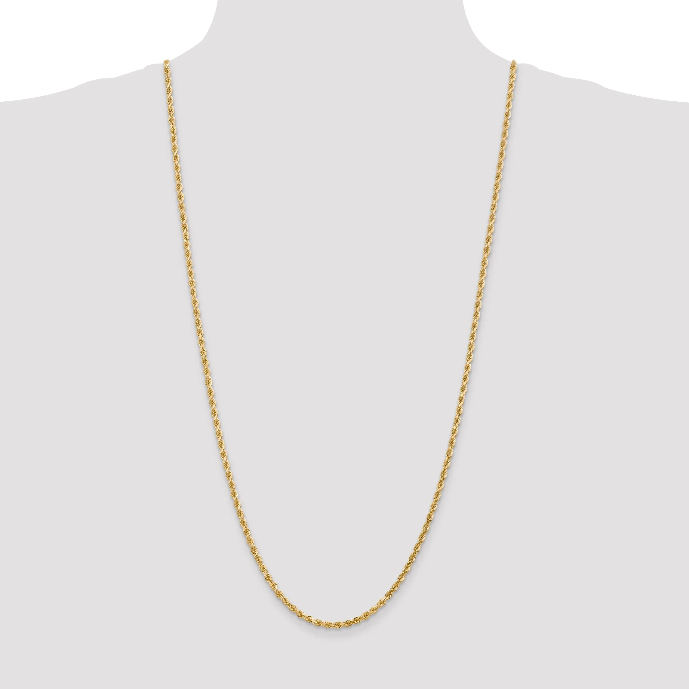 10K Yellow Gold Polished Rope Chain Necklace with Diamond-Cut Elegance