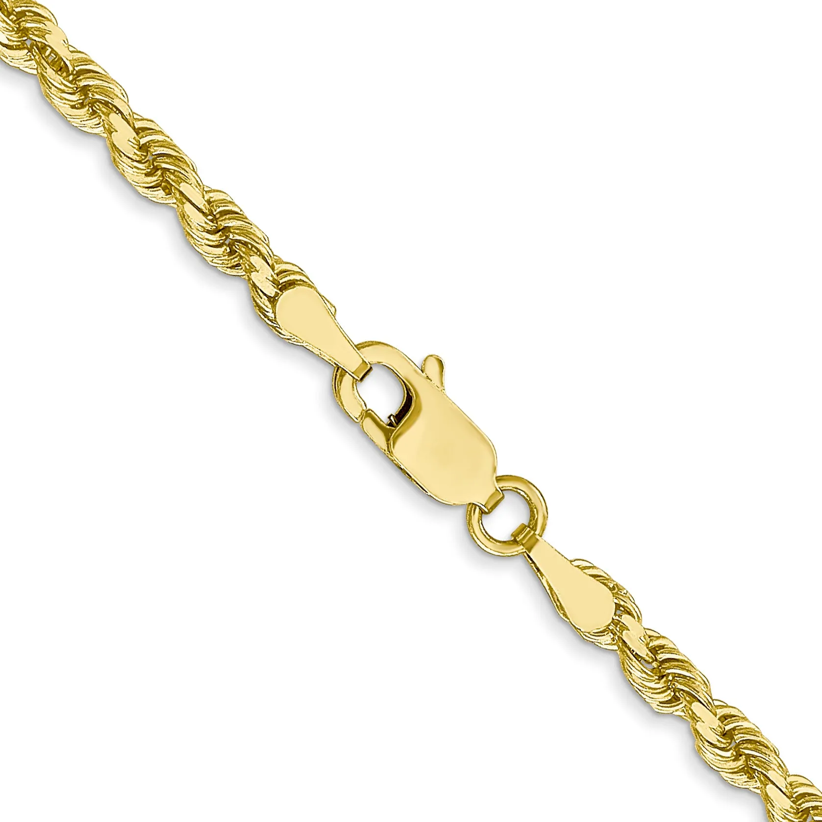 10K Yellow Gold Polished Rope Chain Necklace with Diamond-Cut Elegance