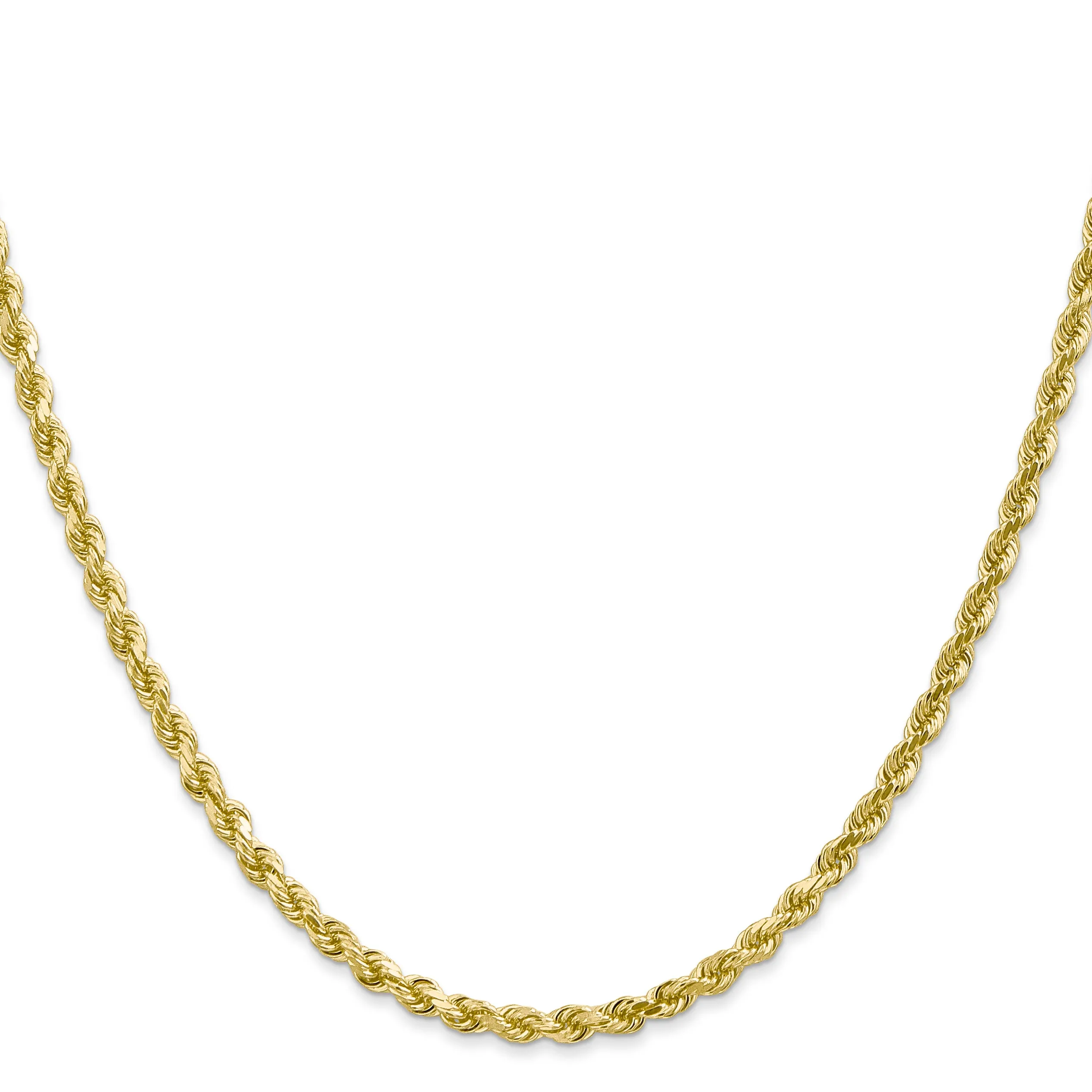 10K Yellow Gold Polished Rope Chain Necklace with Diamond-Cut Elegance
