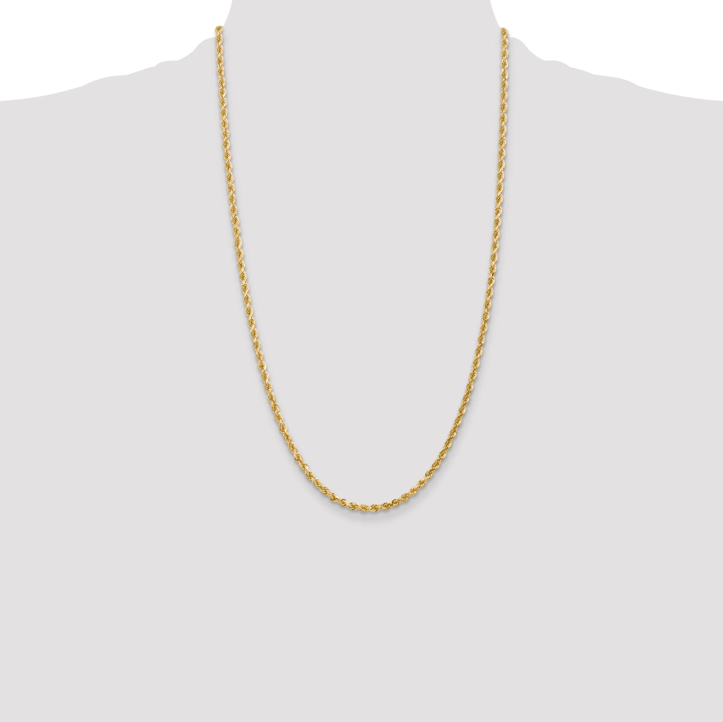 10K Yellow Gold Polished Rope Chain Necklace with Diamond-Cut Elegance