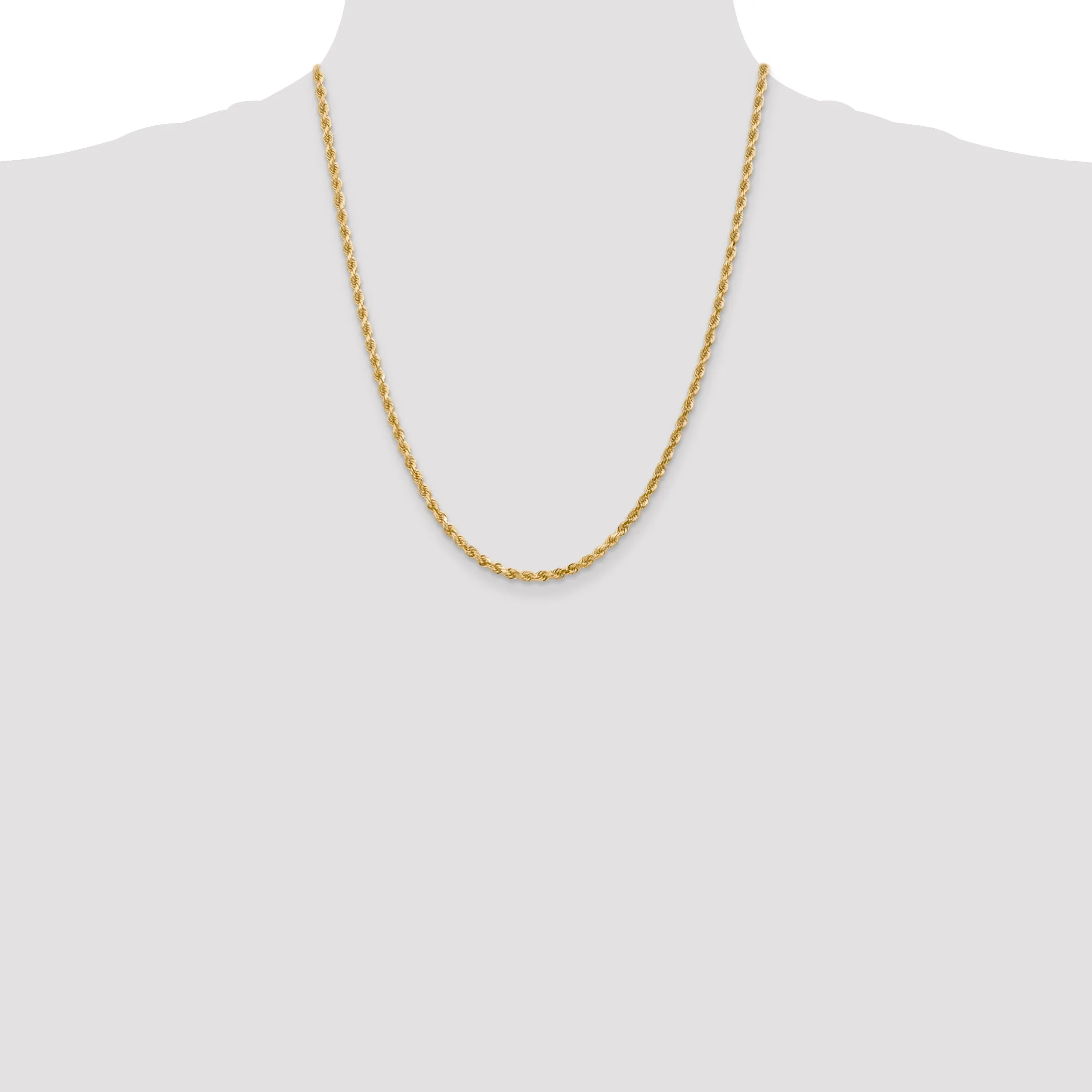 10K Yellow Gold Polished Rope Chain Necklace with Diamond-Cut Elegance