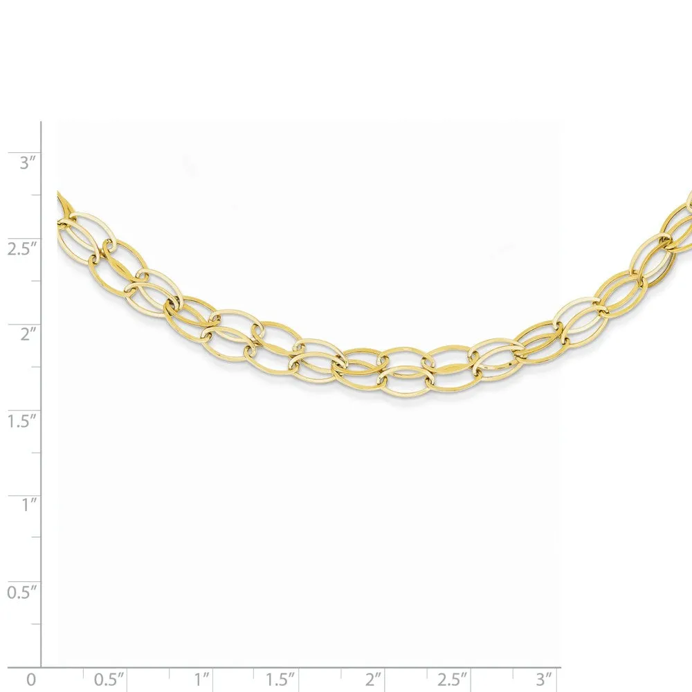 14K Gold Double Strand Oval Link Necklace with Extender Elegant Design