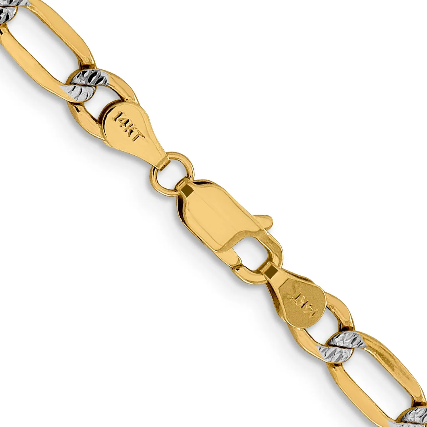 14K Gold Figaro Necklace with Rhodium Pave and Lobster Clasp