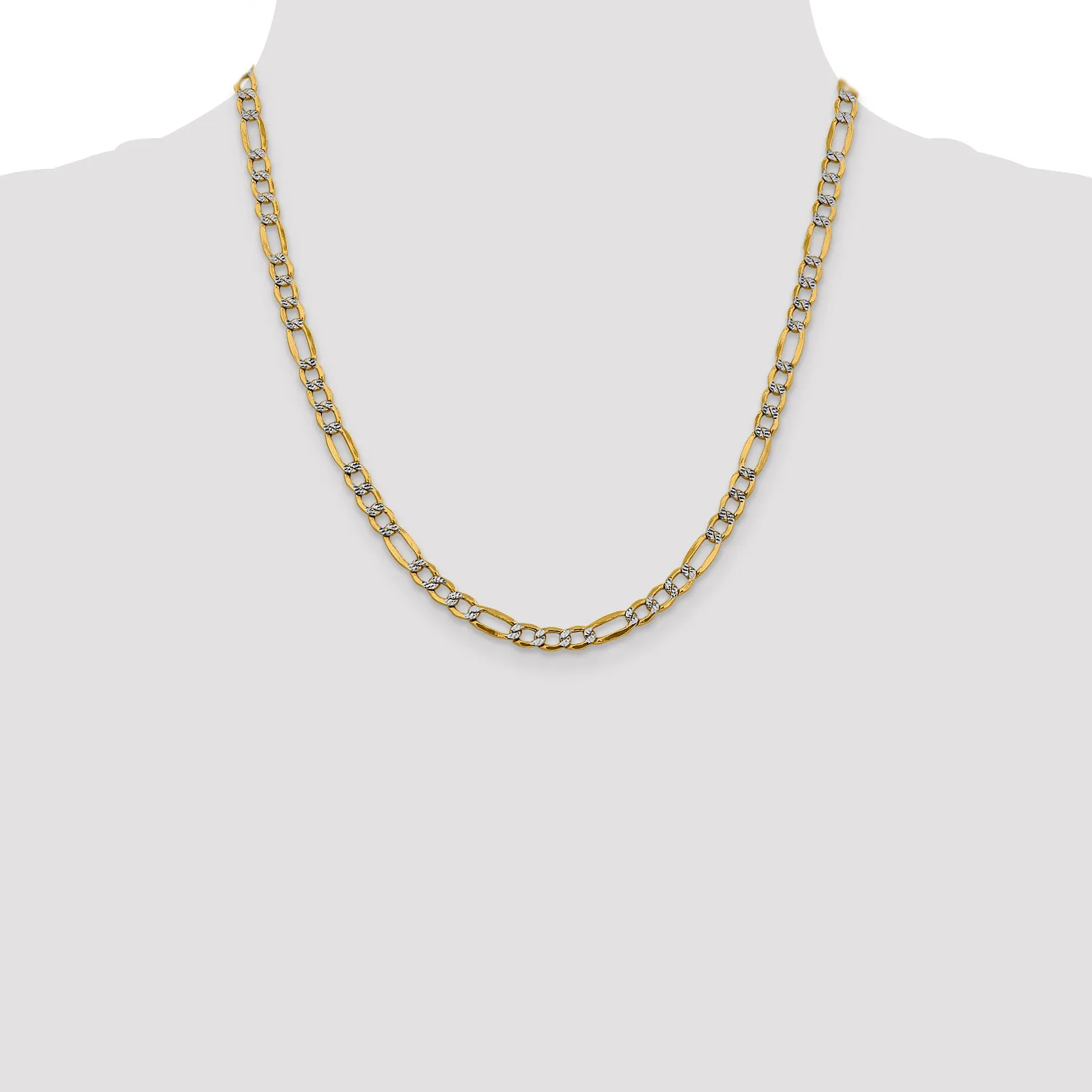 14K Gold Figaro Necklace with Rhodium Pave and Lobster Clasp