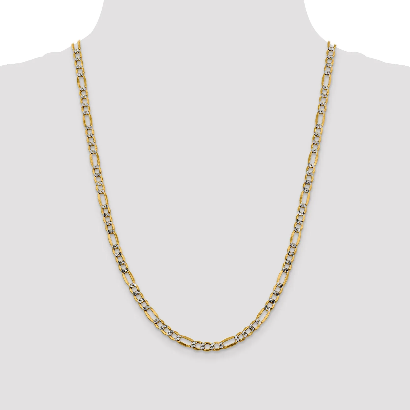 14K Gold Figaro Necklace with Rhodium Pave and Lobster Clasp