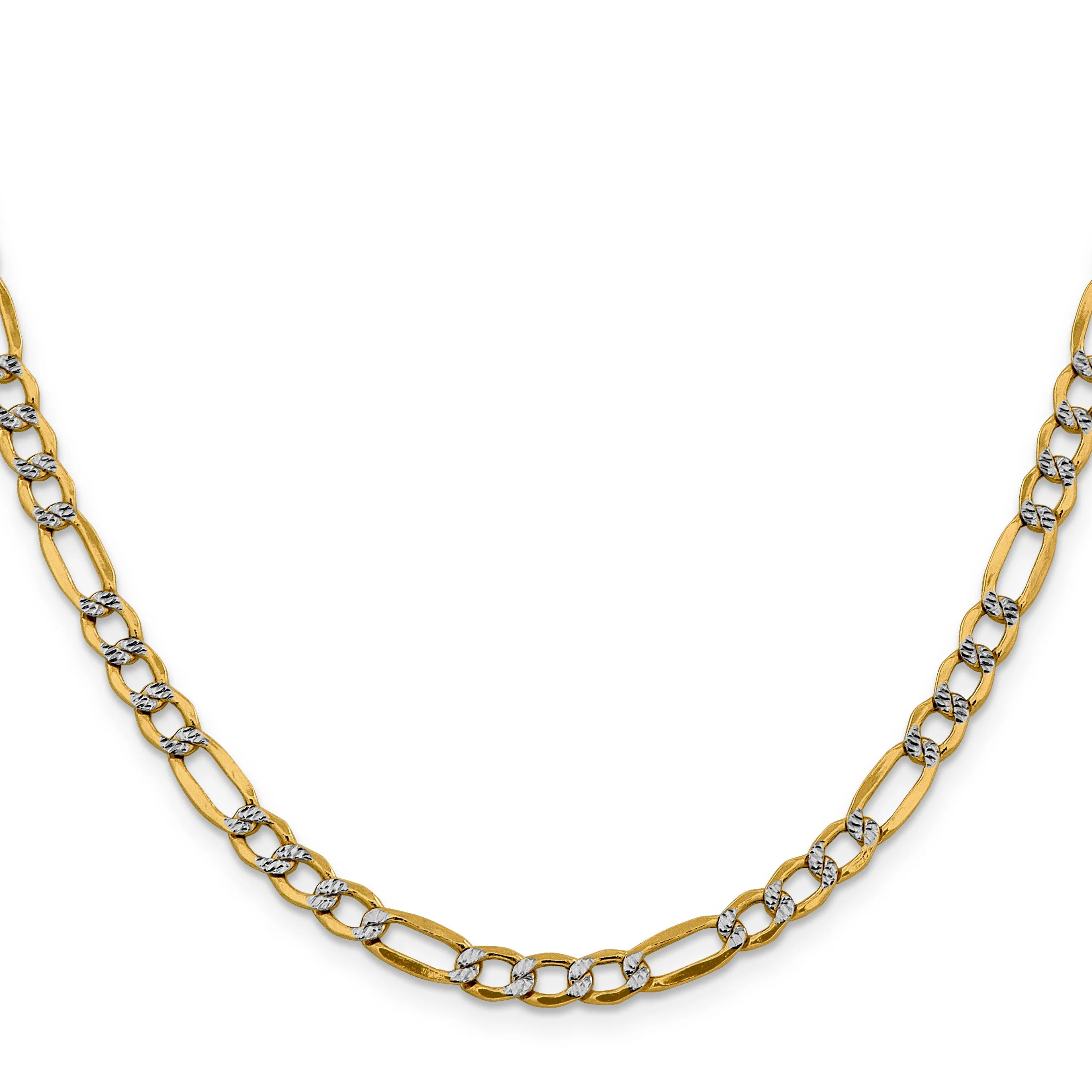 14K Gold Figaro Necklace with Rhodium Pave and Lobster Clasp