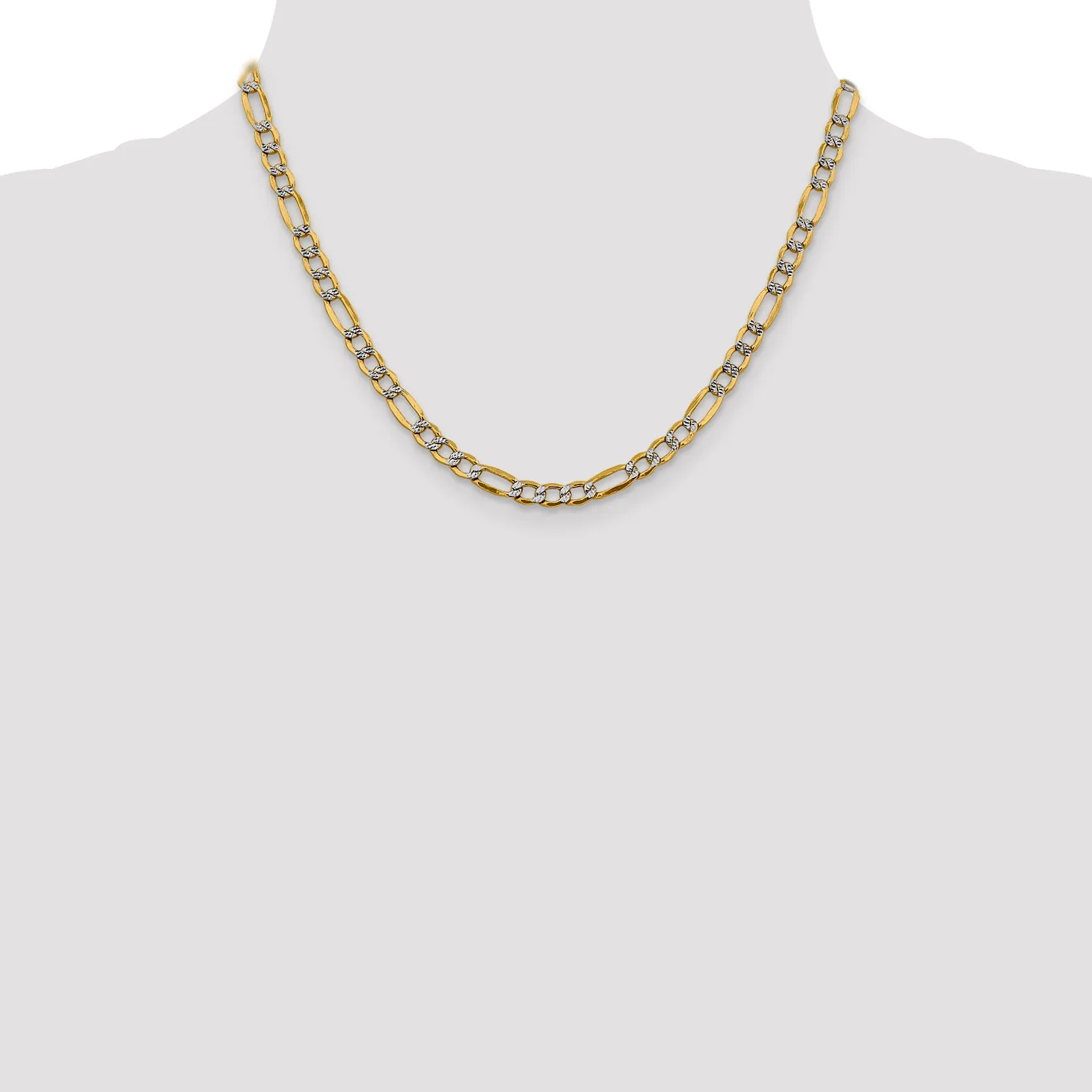 14K Gold Figaro Necklace with Rhodium Pave and Lobster Clasp