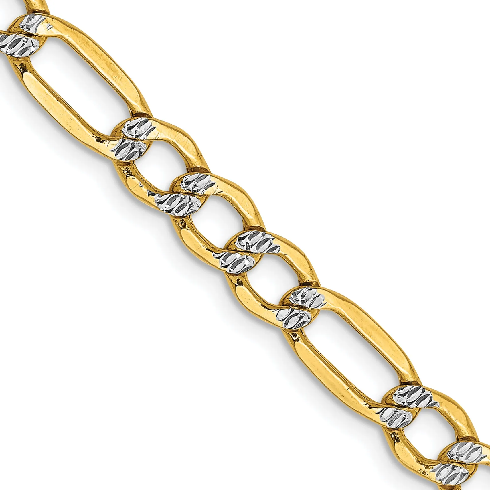 14K Gold Figaro Necklace with Rhodium Pave and Lobster Clasp