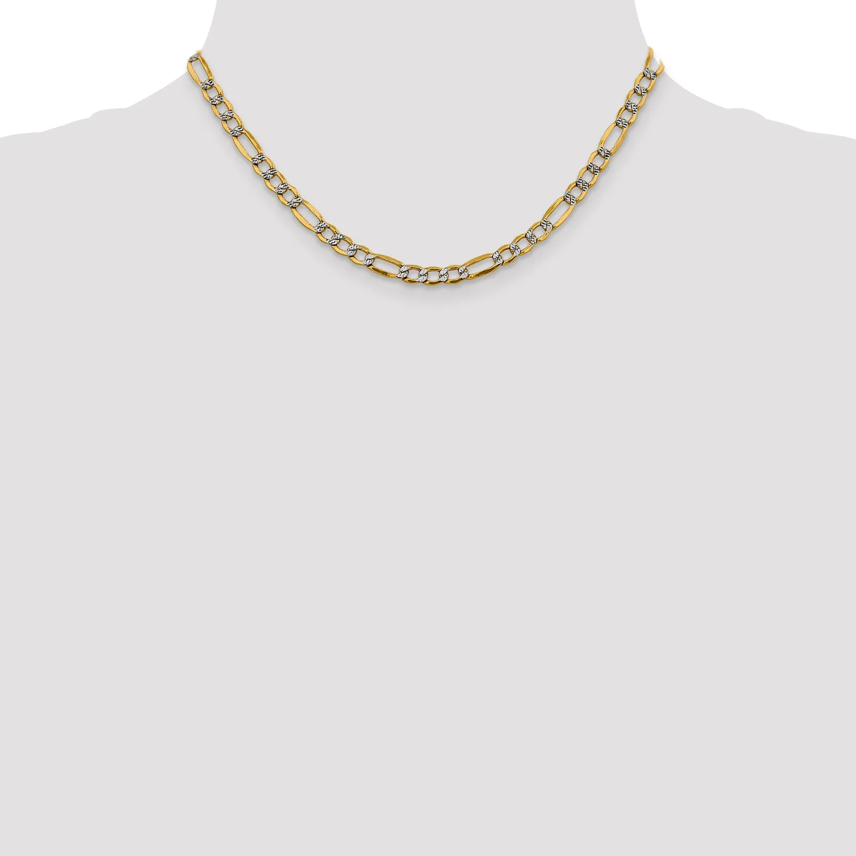 14K Gold Figaro Necklace with Rhodium Pave and Lobster Clasp
