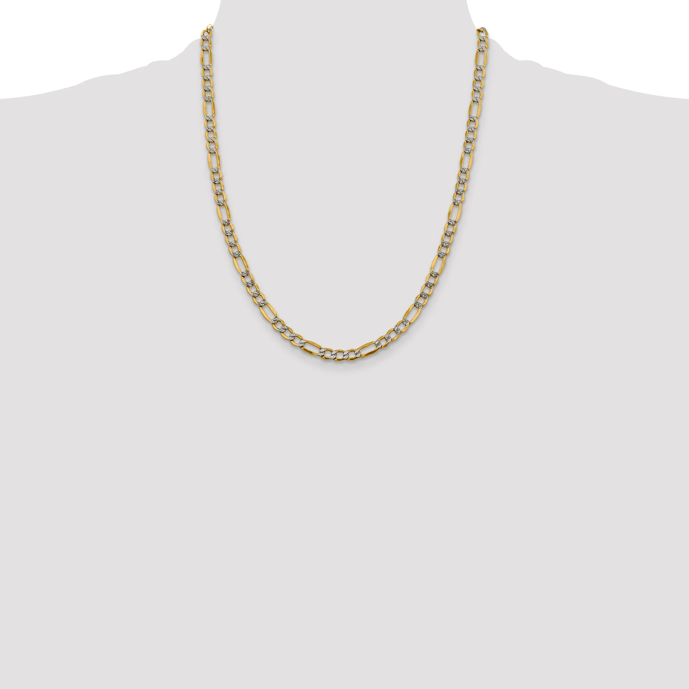 14K Gold Figaro Necklace with Rhodium Pave and Lobster Clasp