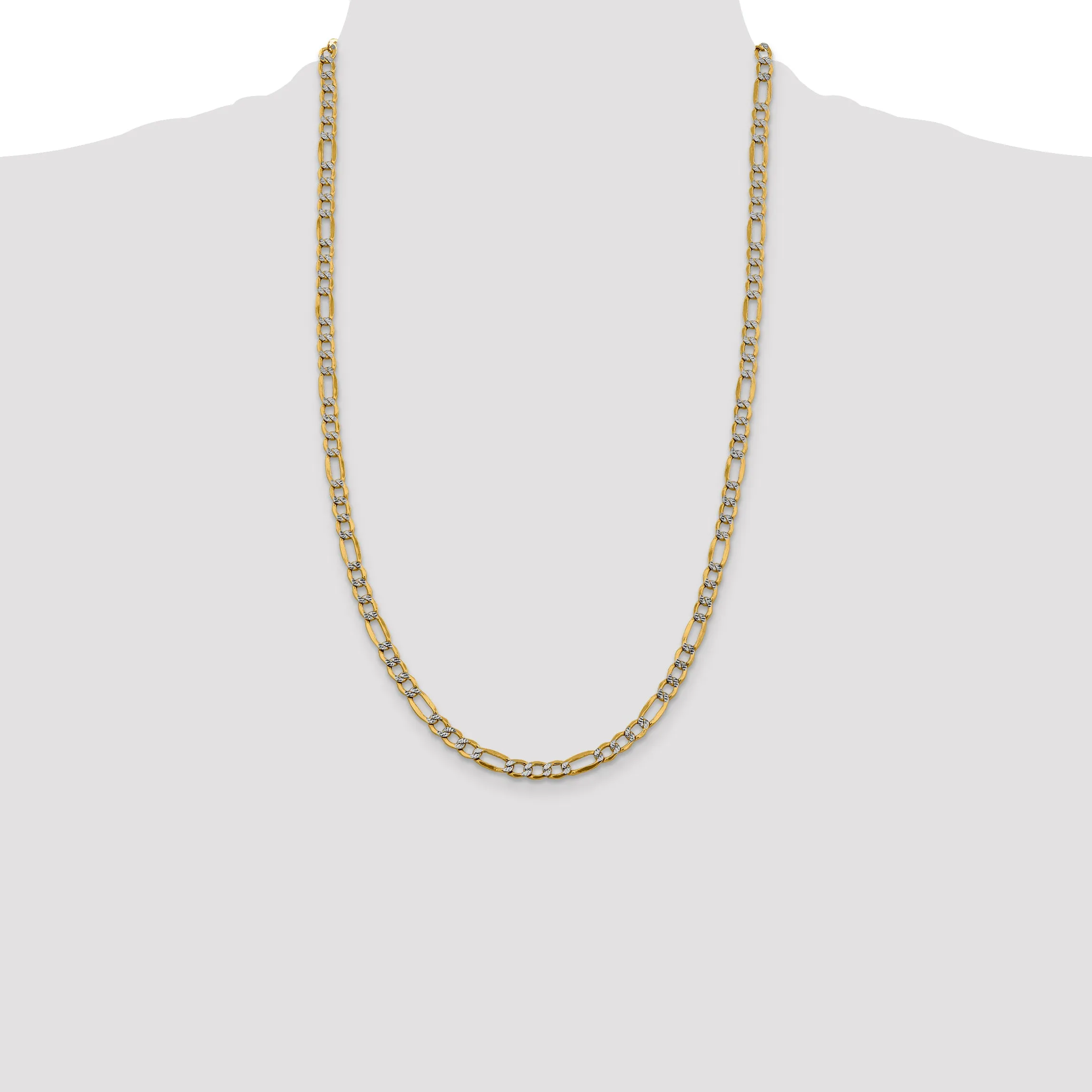 14K Gold Figaro Necklace with Rhodium Pave and Lobster Clasp