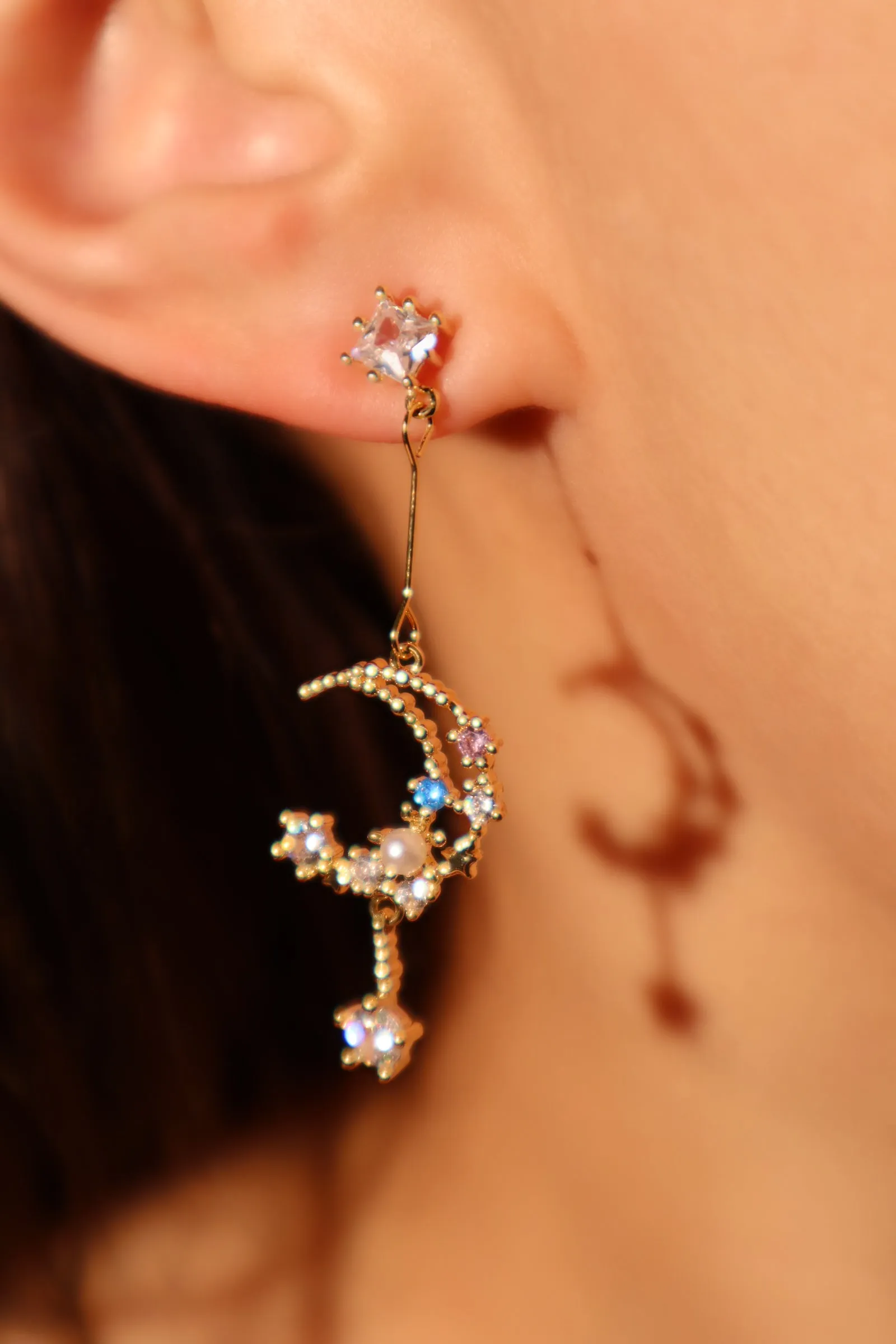 14K Real Gold Plated Moon Dangle Earrings