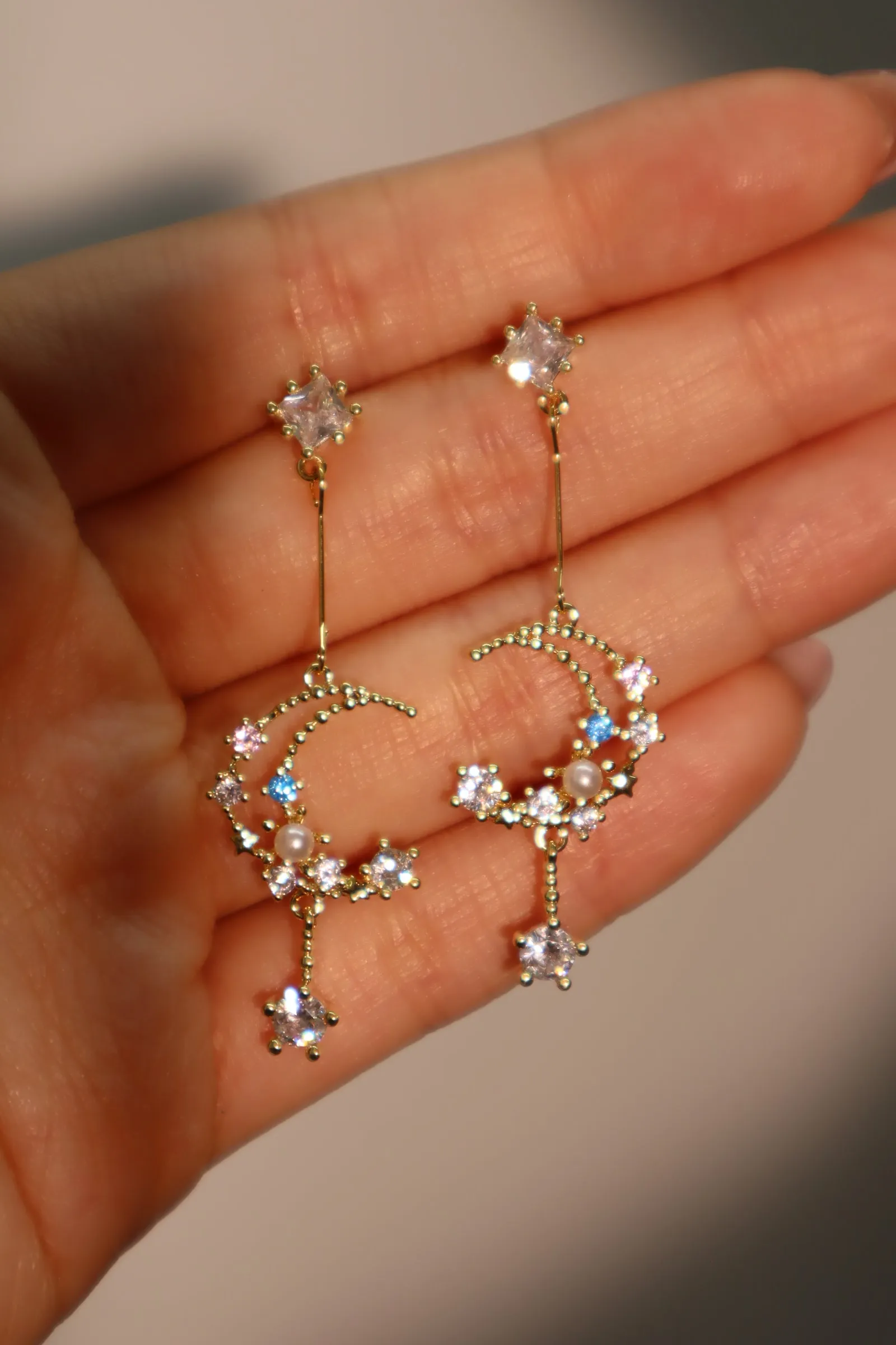 14K Real Gold Plated Moon Dangle Earrings