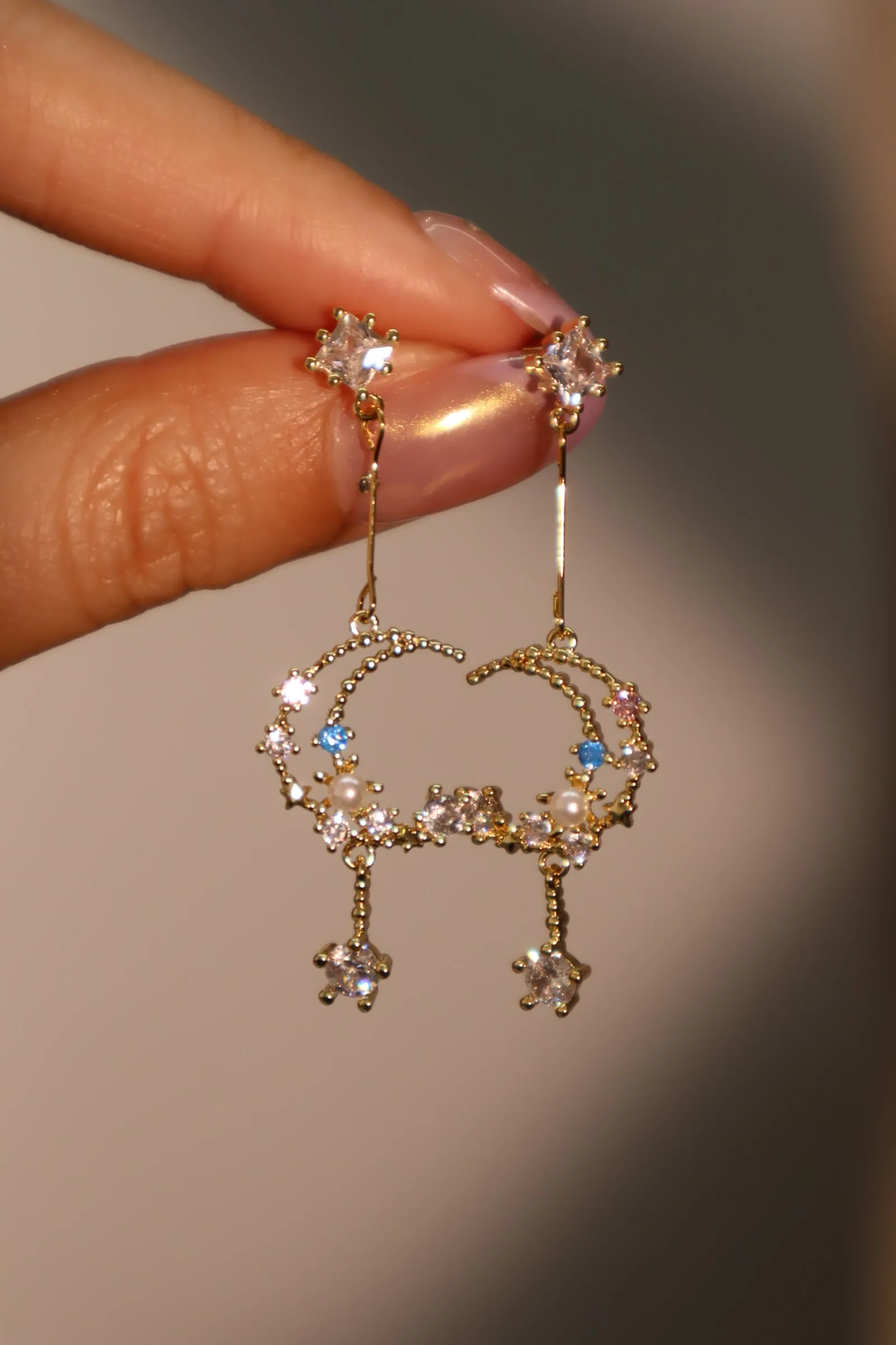 14K Real Gold Plated Moon Dangle Earrings