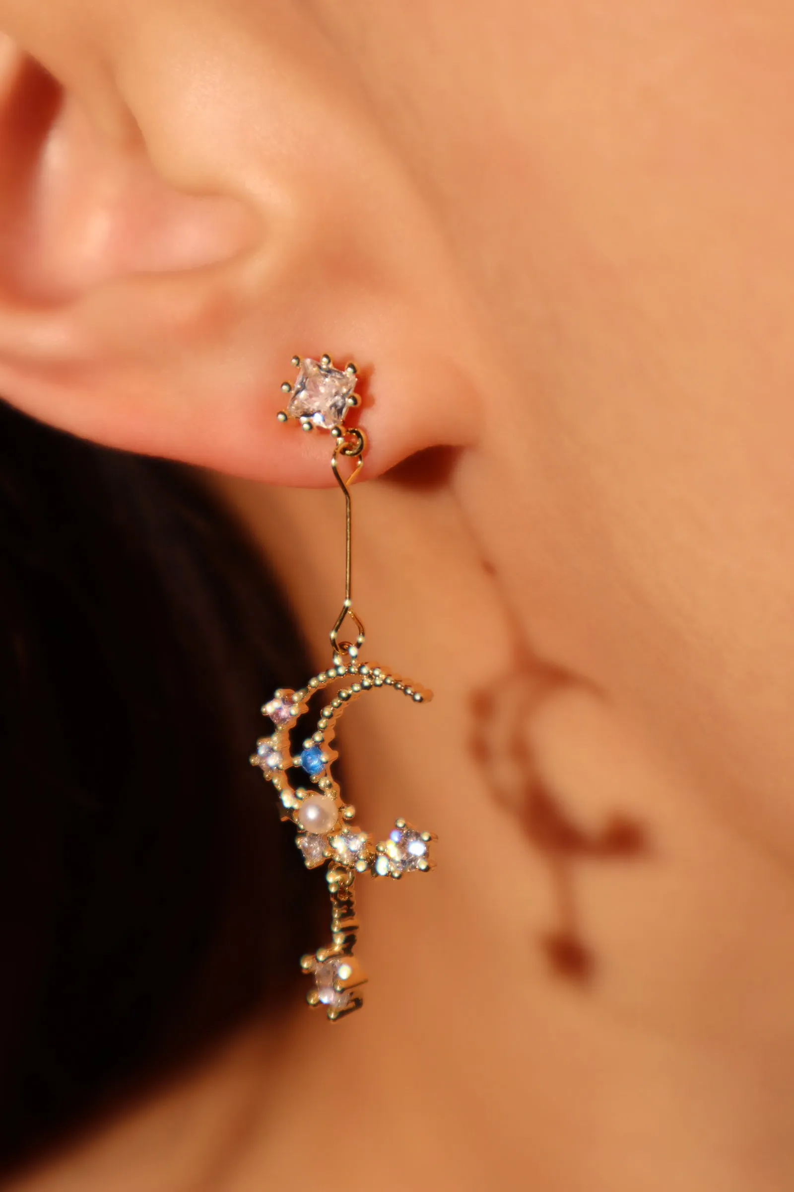14K Real Gold Plated Moon Dangle Earrings