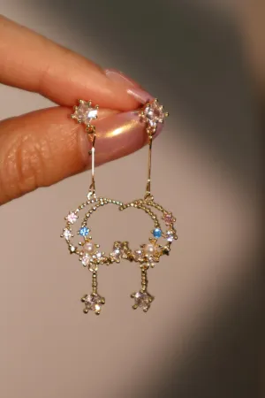 14K Real Gold Plated Moon Dangle Earrings