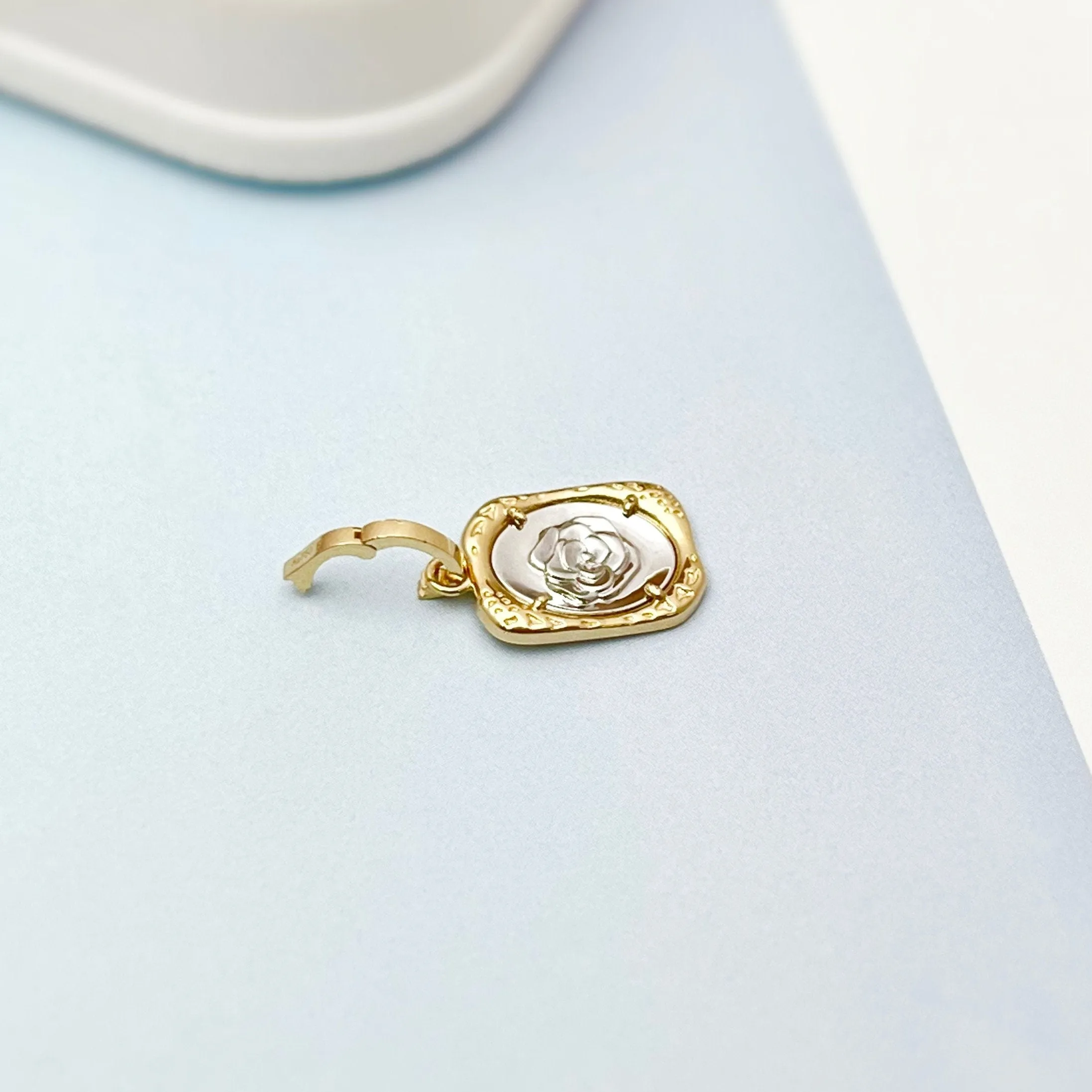 14k Solid Gold Engraved Rose Pendant
