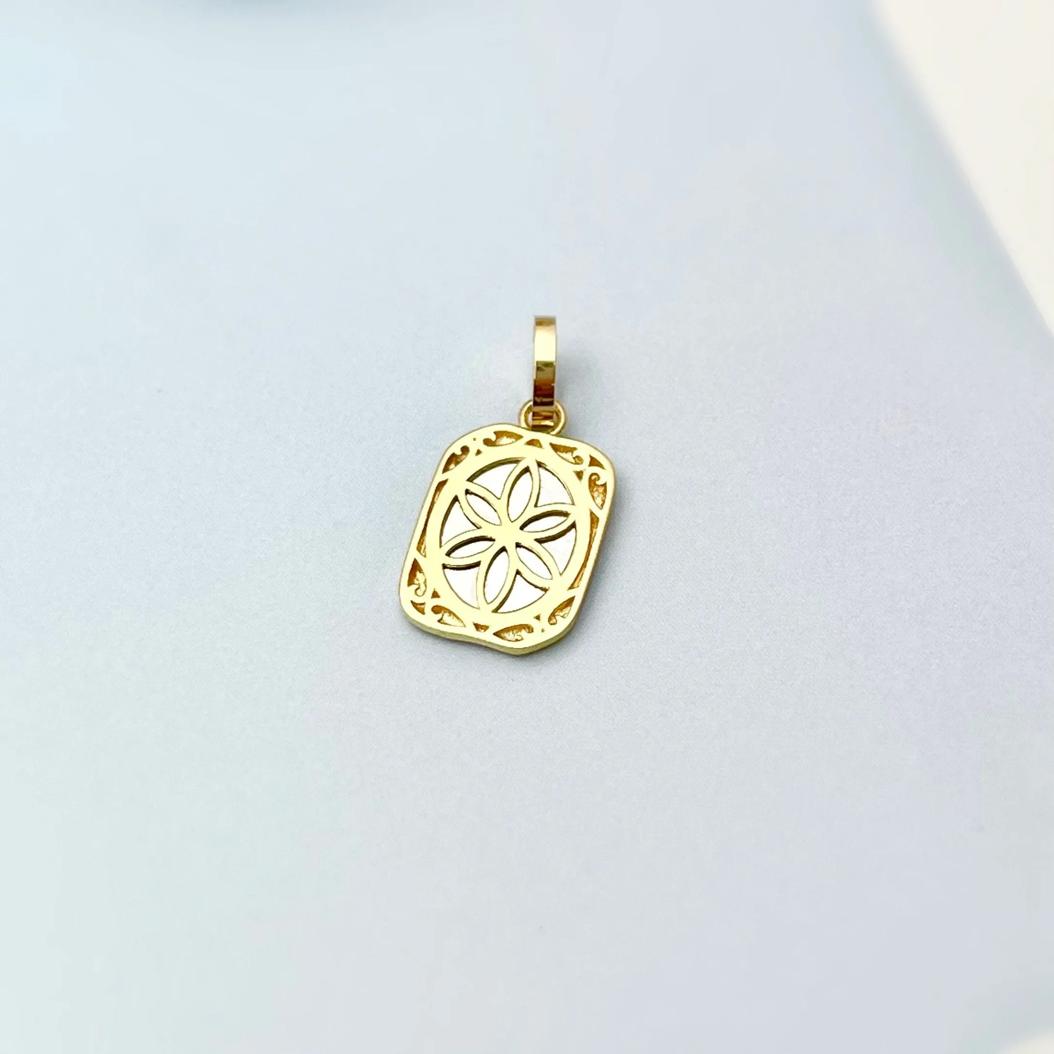 14k Solid Gold Engraved Rose Pendant