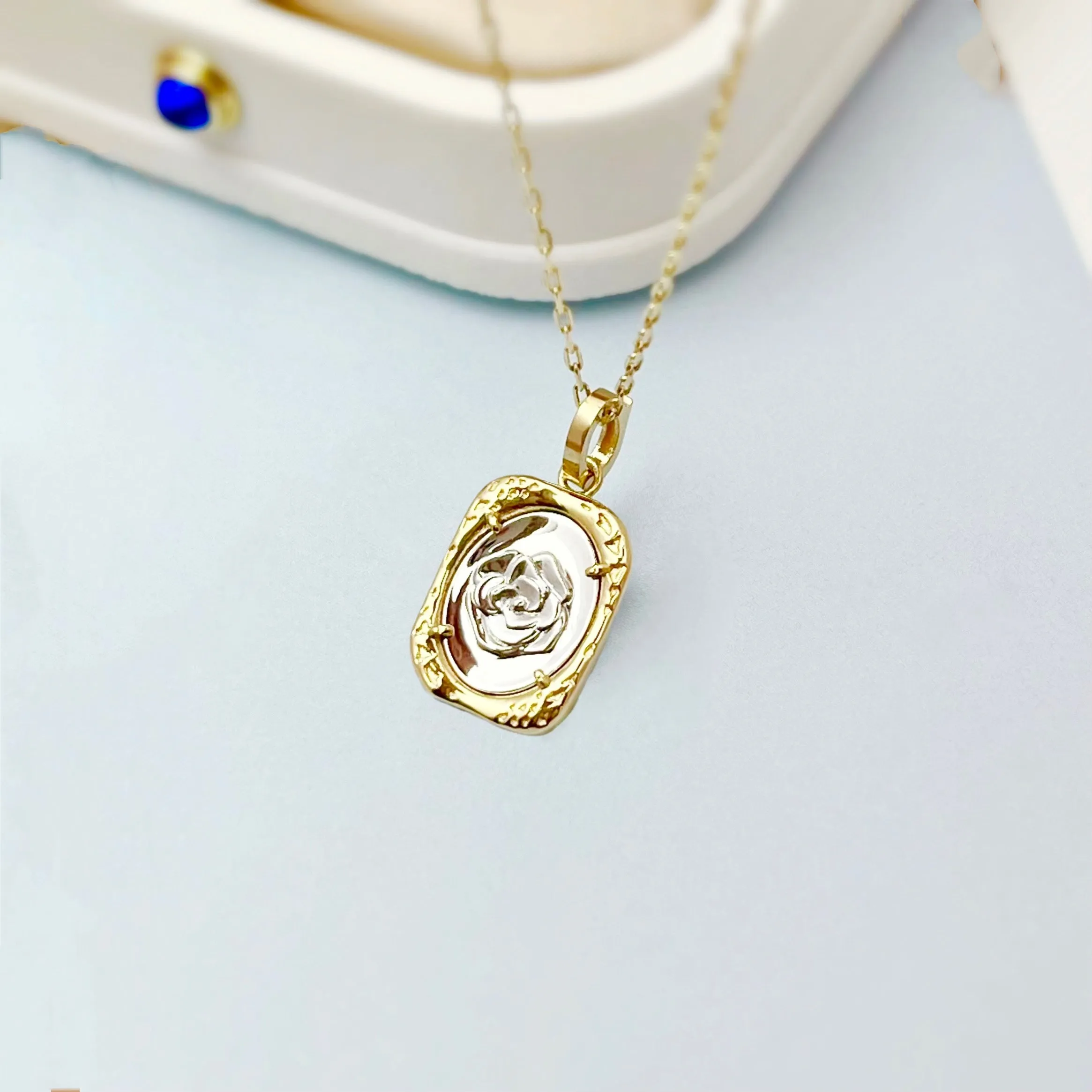 14k Solid Gold Engraved Rose Pendant