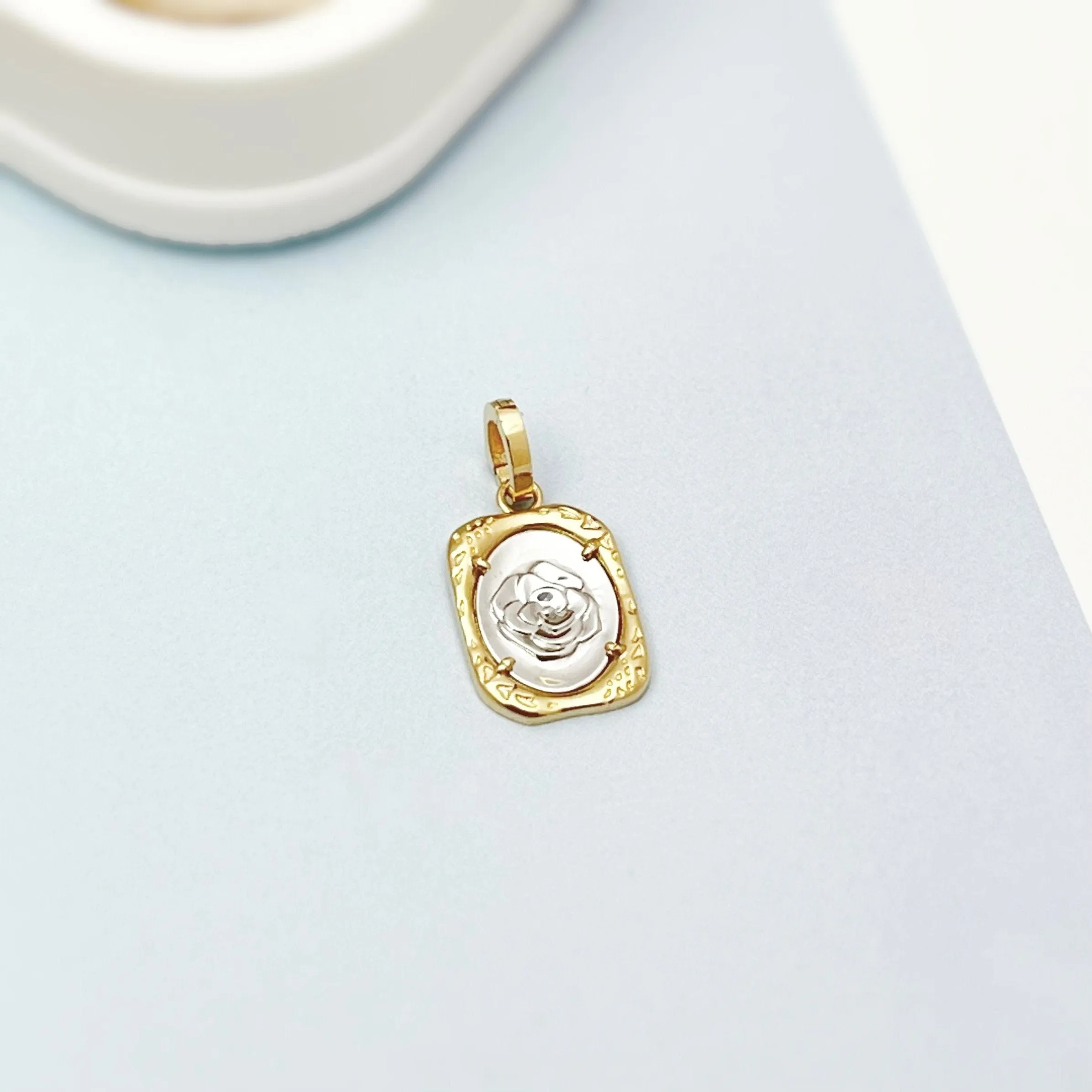 14k Solid Gold Engraved Rose Pendant