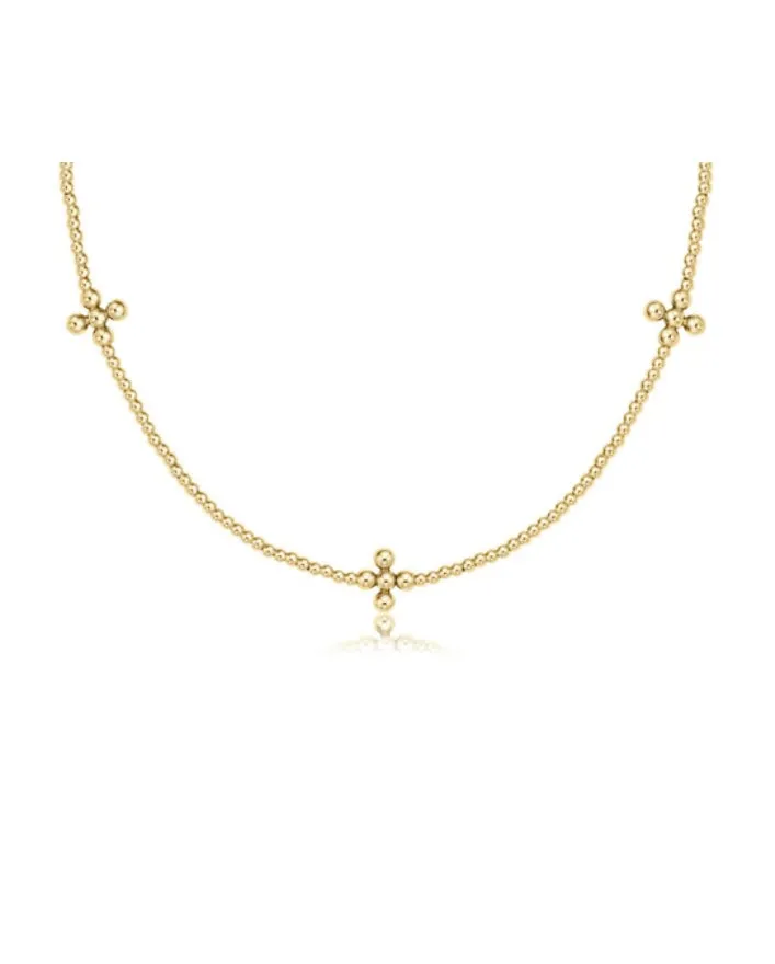 15” Choker Signature Cross Gold Pattern 2mm Bead - Classic Beaded Signature Cross Gold - 3mm Bead Gold