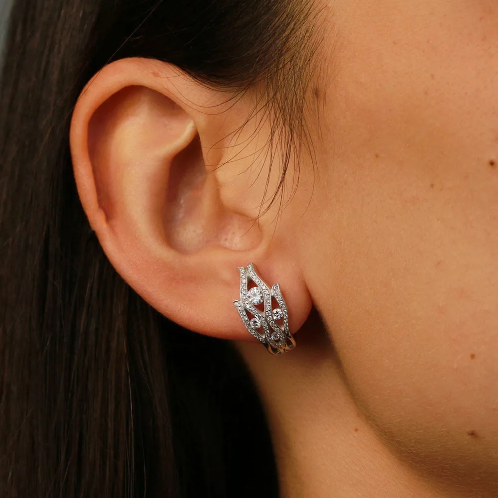 18ct White Gold Diamond Pave Huggy Earrings