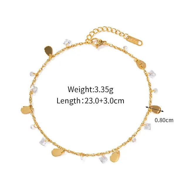 18k Gold Plated Small Disc Zircon Crystals Adjustable Size Anklet