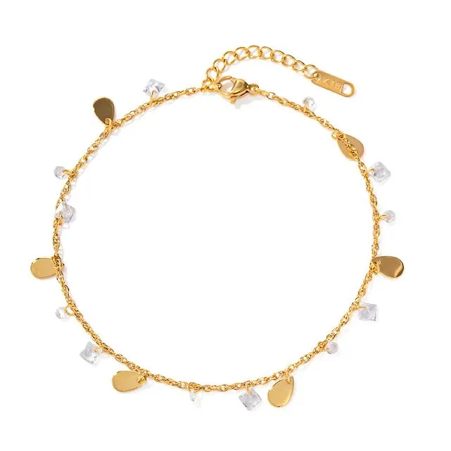 18k Gold Plated Small Disc Zircon Crystals Adjustable Size Anklet
