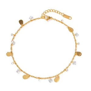 18k Gold Plated Small Disc Zircon Crystals Adjustable Size Anklet
