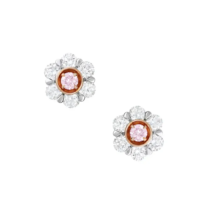 18K Natural Argyle Pink Diamond Peony Earrings