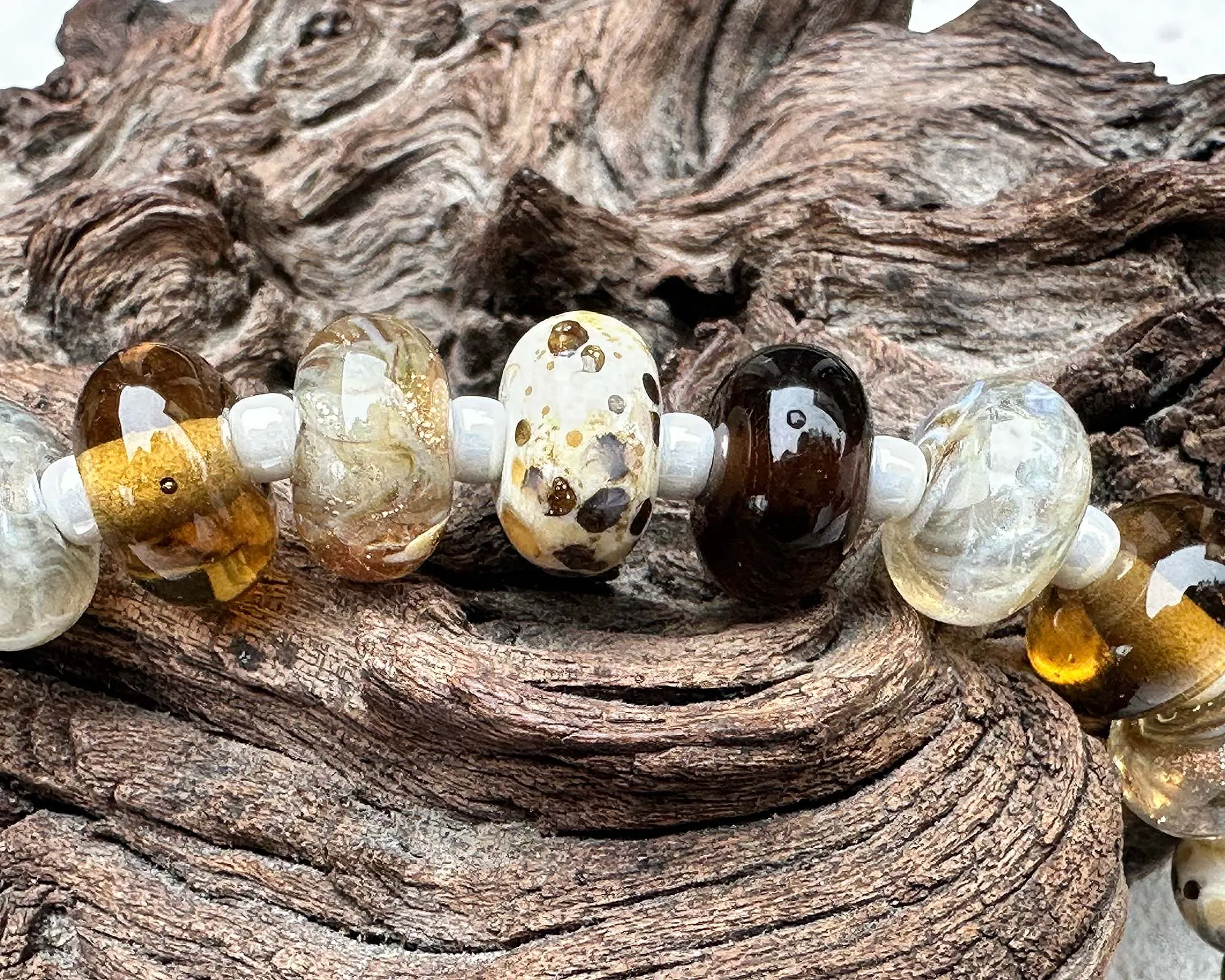 21 Brown Cocoa Sparkle Lampwork Beads Set SRA