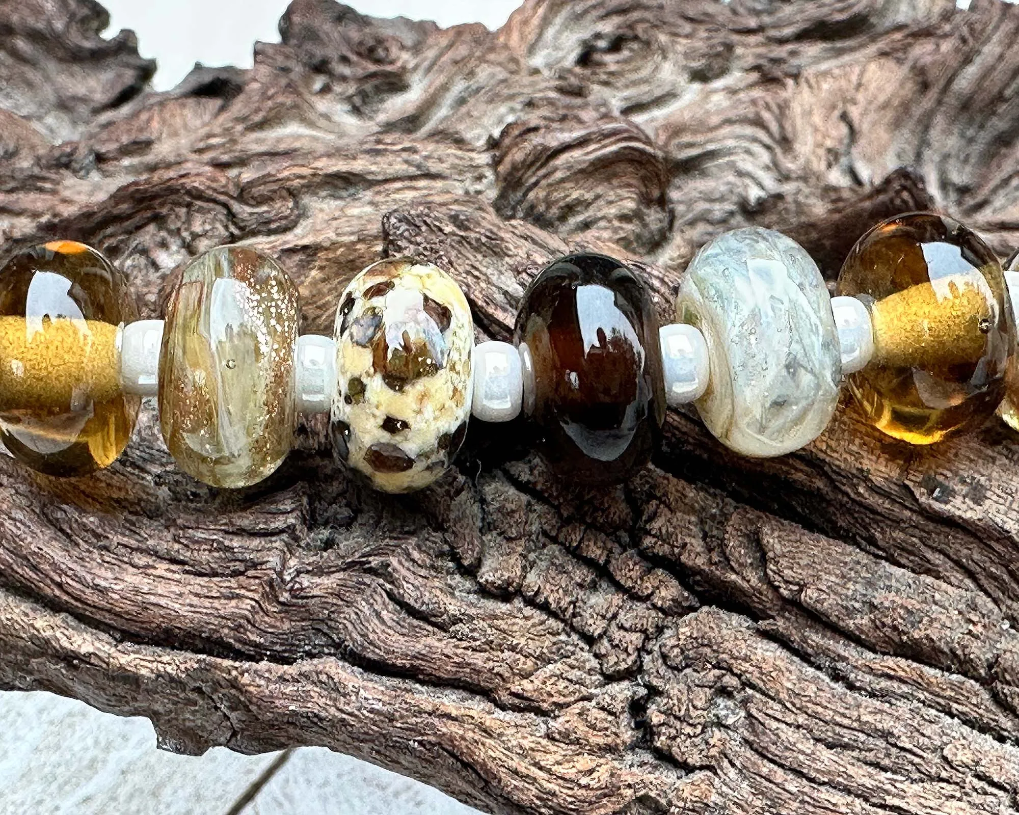 21 Brown Cocoa Sparkle Lampwork Beads Set SRA