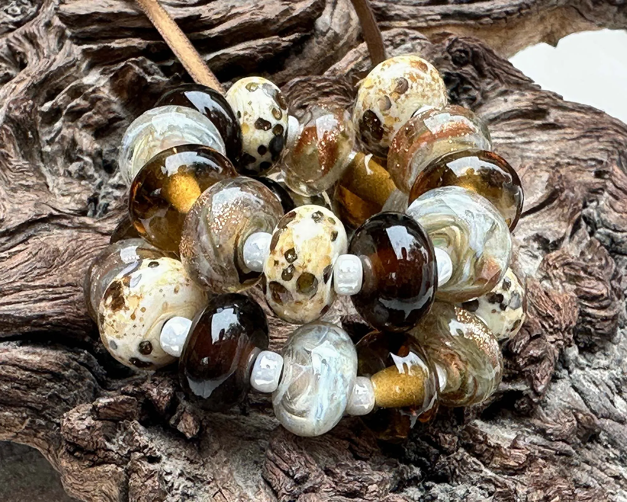 21 Brown Cocoa Sparkle Lampwork Beads Set SRA