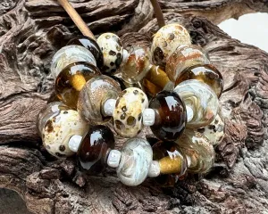 21 Brown Cocoa Sparkle Lampwork Beads Set SRA