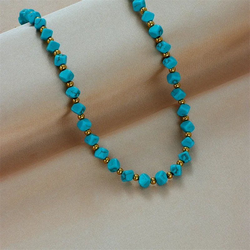 316L Stainless Steel Green Stone Choker Necklace For Women