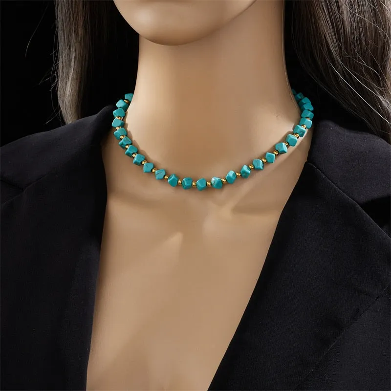 316L Stainless Steel Green Stone Choker Necklace For Women